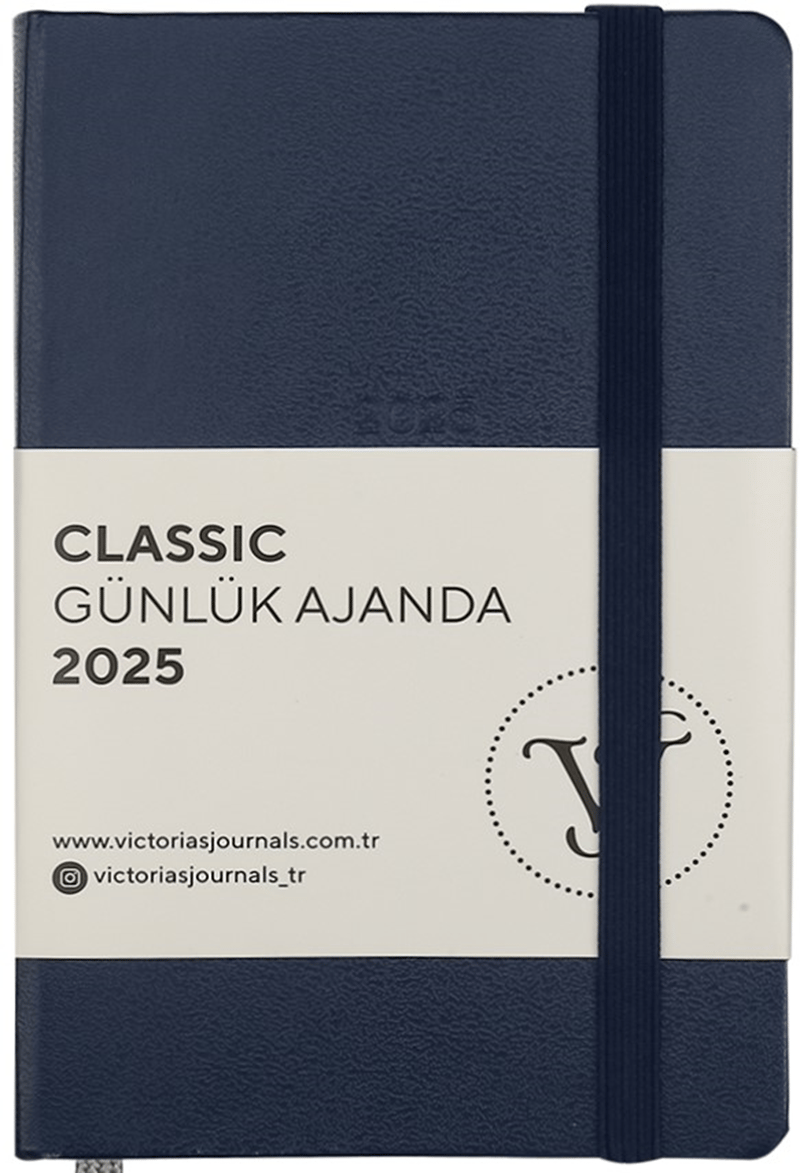 PASİF VJ AJANDA 2025 GÜNLÜK 9x14 CLASSIC SERT KAPAK IVORY 70 GR LASTİKLİ LACİVERT 384 SF. 124-1484