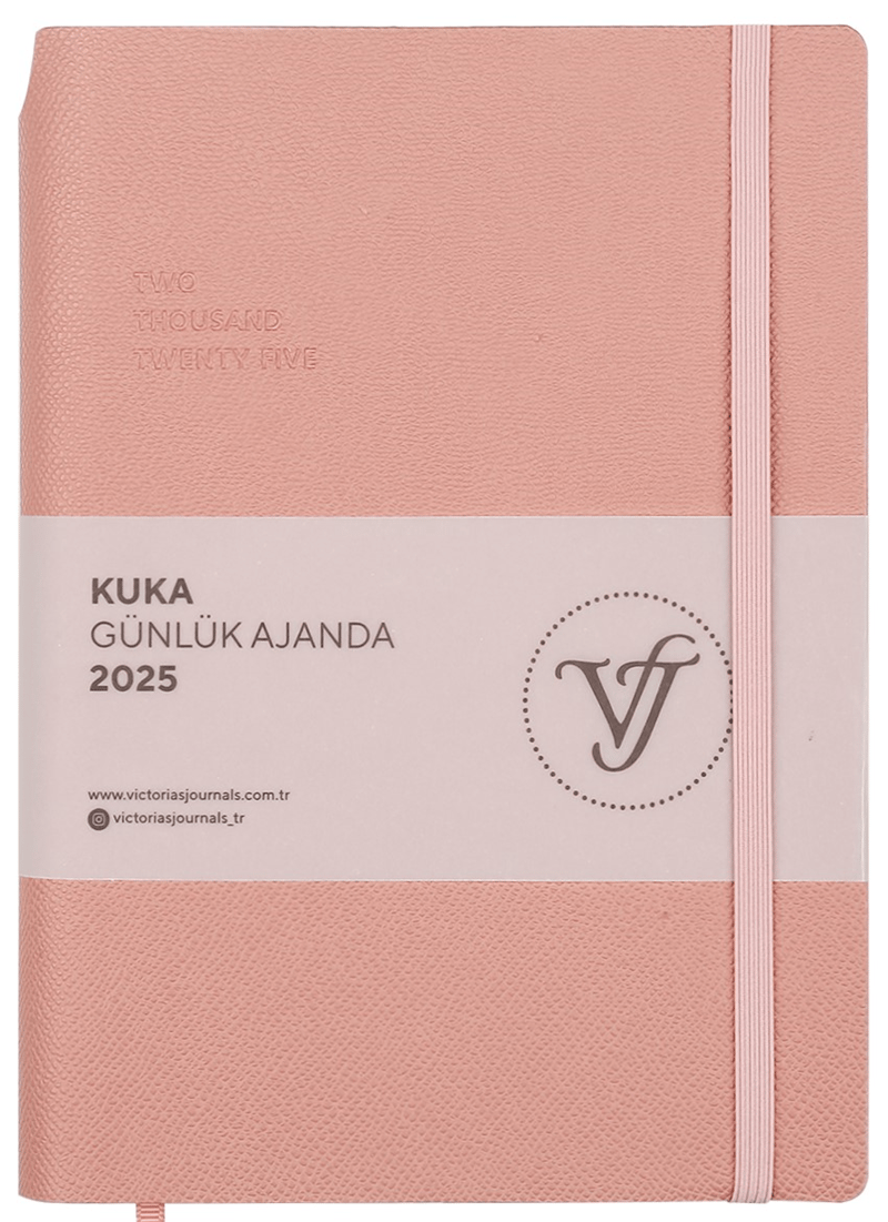 PASİF VJ AJANDA 2025 GÜNLÜK A5 KUKA IVORY 80 GR RENKLİ KENAR LASTİKLİ KİRLİ PEMBE 416 SF. 124-1465