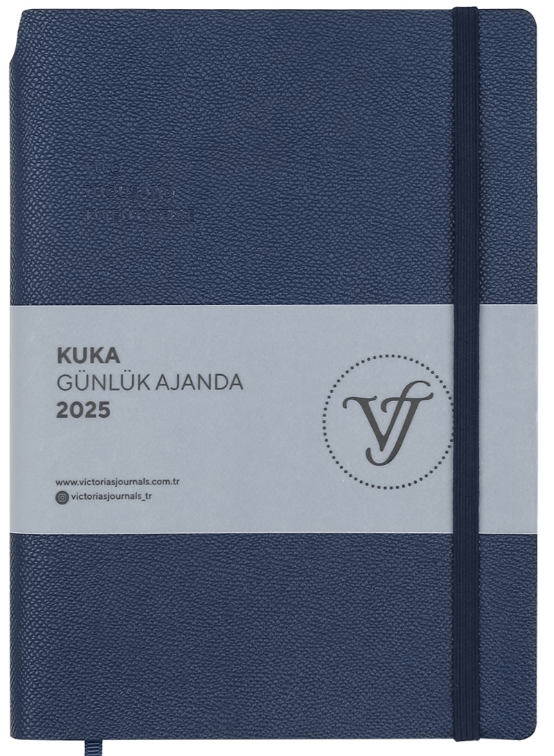 PASİF VJ AJANDA 2025 GÜNLÜK A5 KUKA IVORY 80 GR RENKLİ KENAR LASTİKLİ LACİVERT 416 SF. 124-1461
