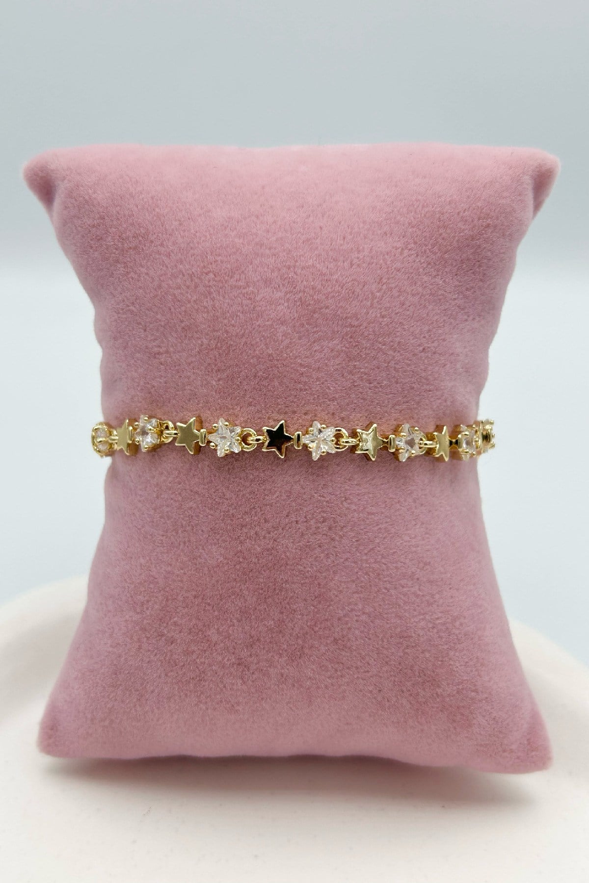14K Altın Kaplama Taşlı ve Yıldızlı Kadın Bileklik - Ayarlanabilir (17 cm+2 cm)