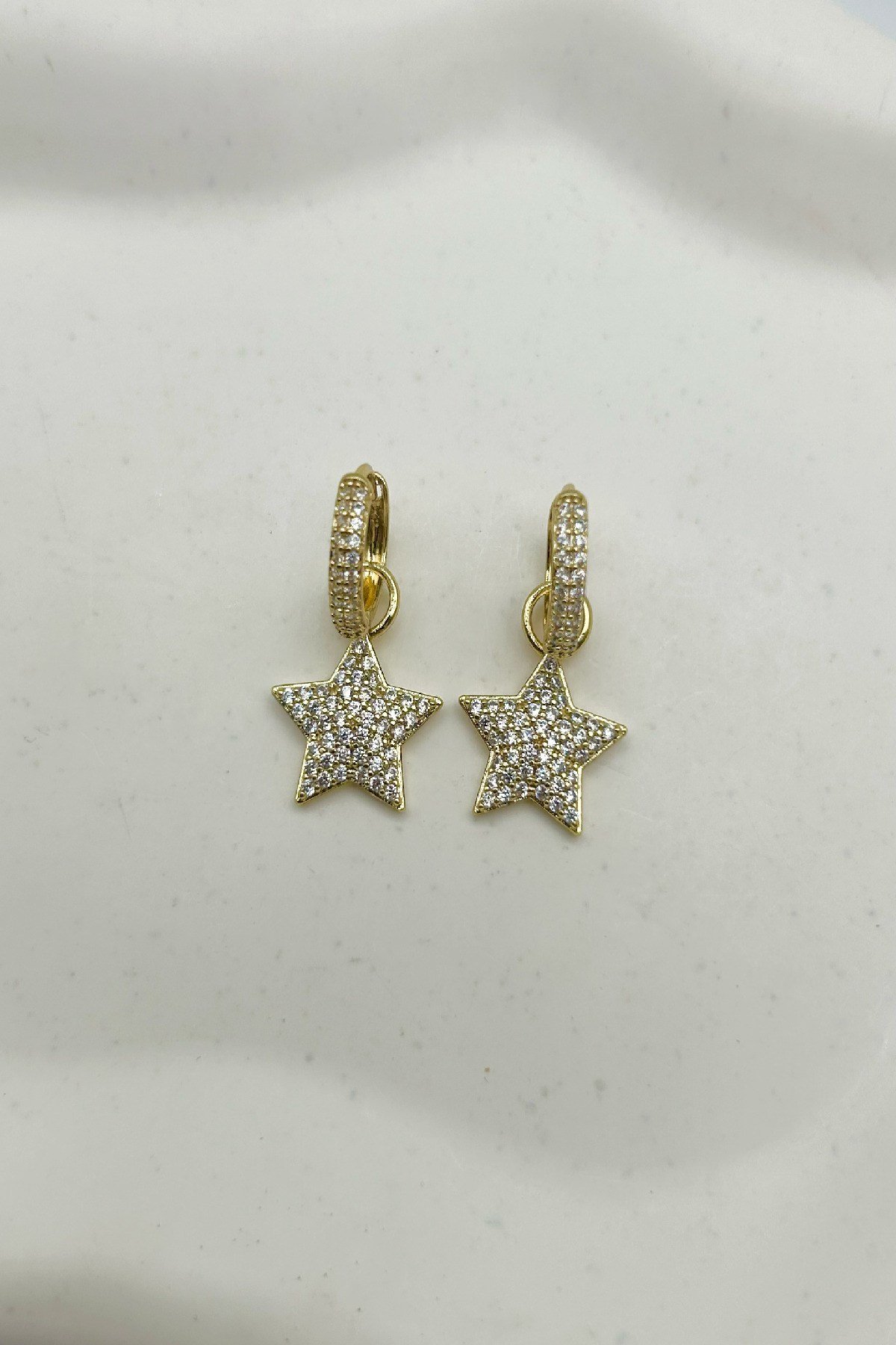 Özel Seri Taşlı Yıldızlı Kadın Küpe-14K Altın Kaplama(Birinci Sınıf Kalite/Kararmaz/Paslanmaz)