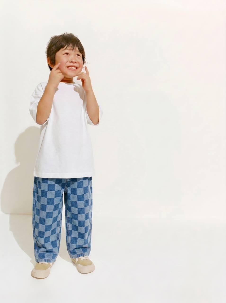 La'ciel Paris Damalı Balloon Jeans Thisirt set