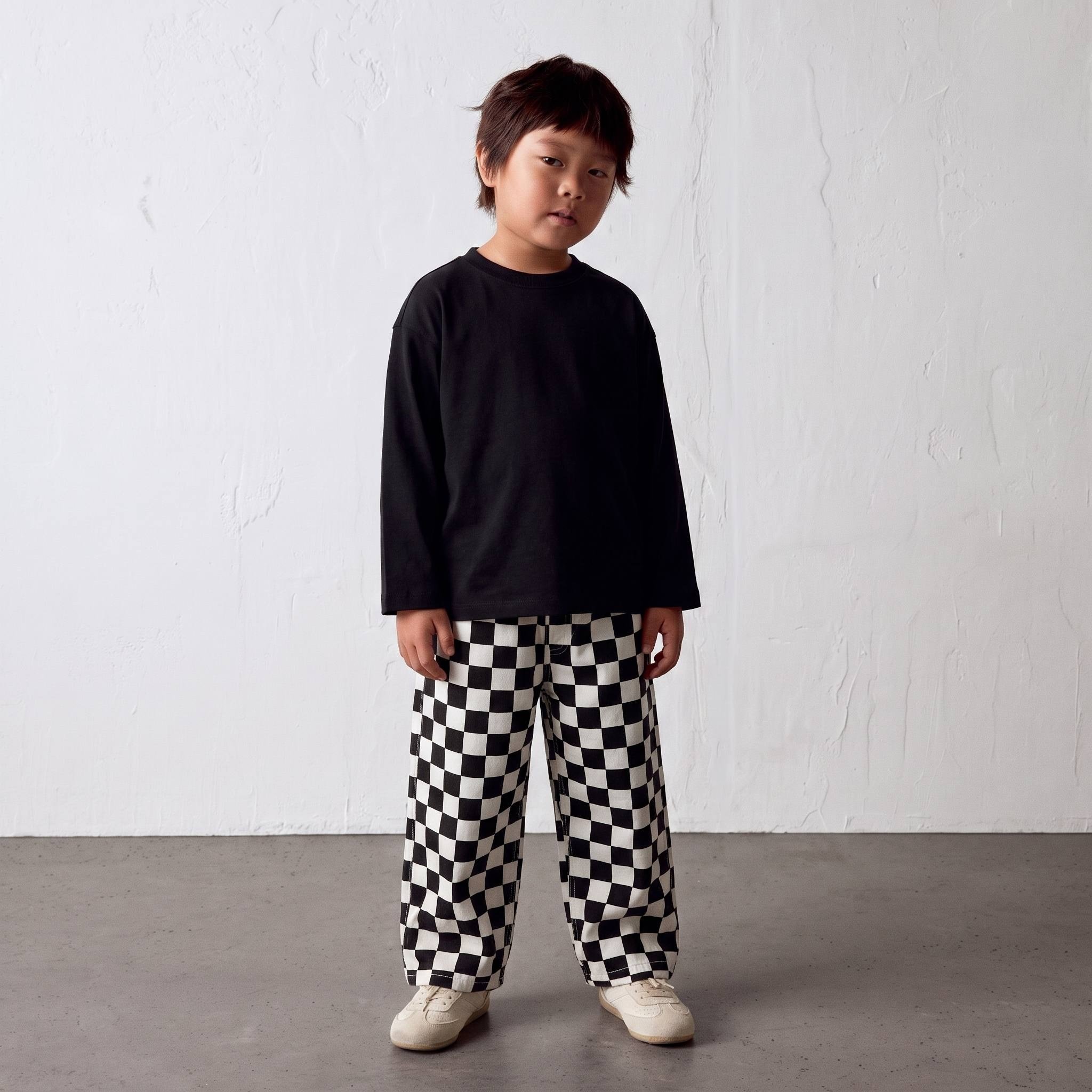 La'ciel Paris Siyah Beyaz Damalı Balloon Jeans Thisirt Set