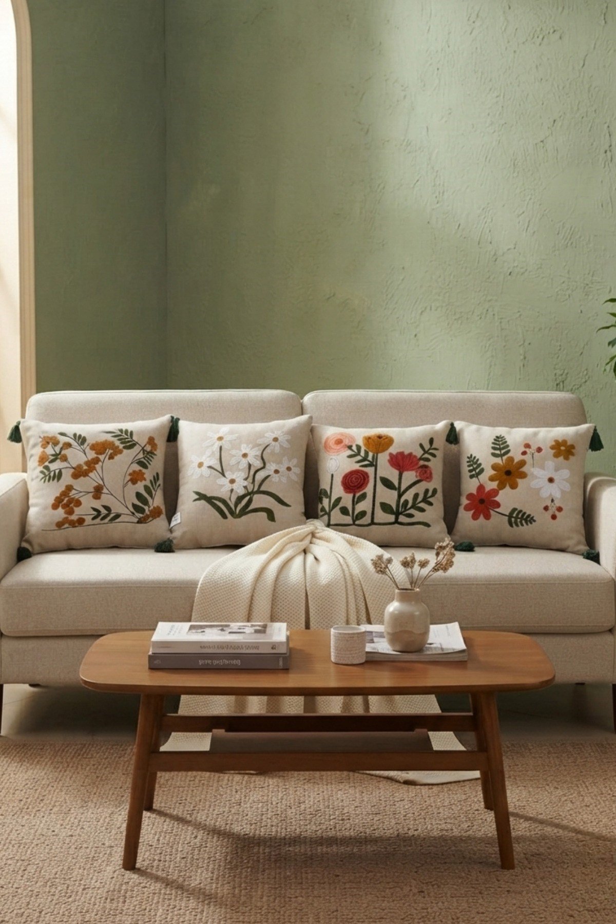Punch Nakışlı 4 Adet Kırlent Kılıfı, Kiremit, 43 x 43