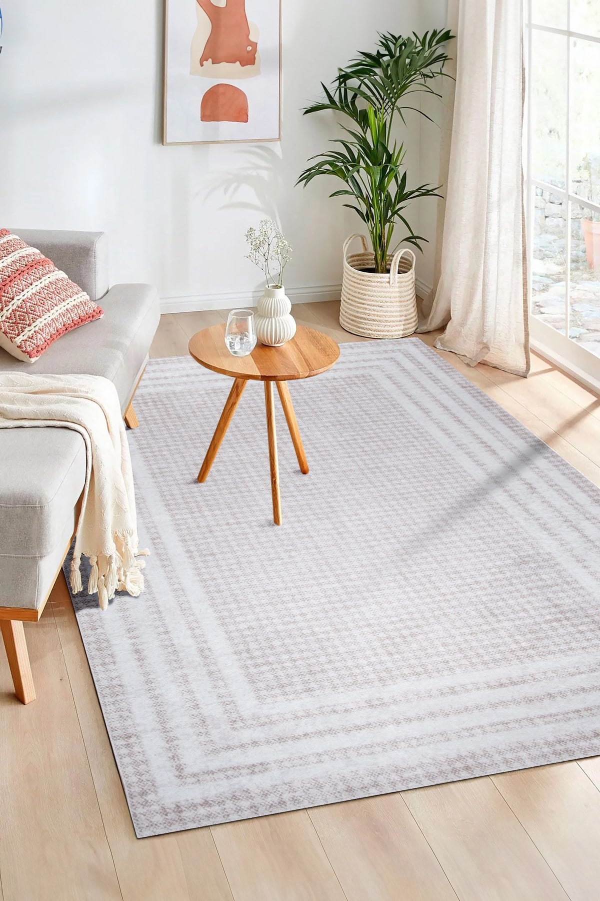 Bianca Vl Eco Dijital Baskı Makinada Yıkanabilir Kaymaz Taban Dekoratif Halı Bej 42710
