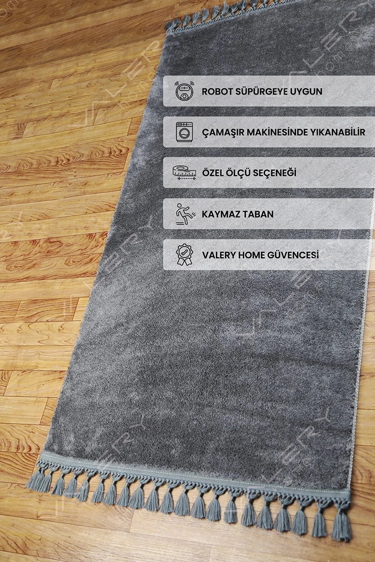 Comfort Ponpon Saçaklı Peluş Halı Antrasit