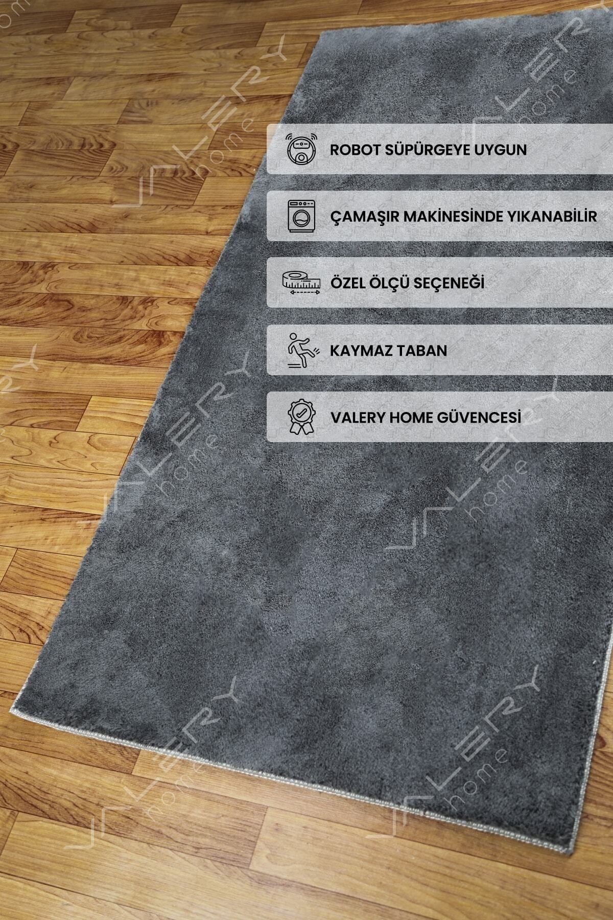 Vl Comfort Overloklu Peluş Halı Antrasit