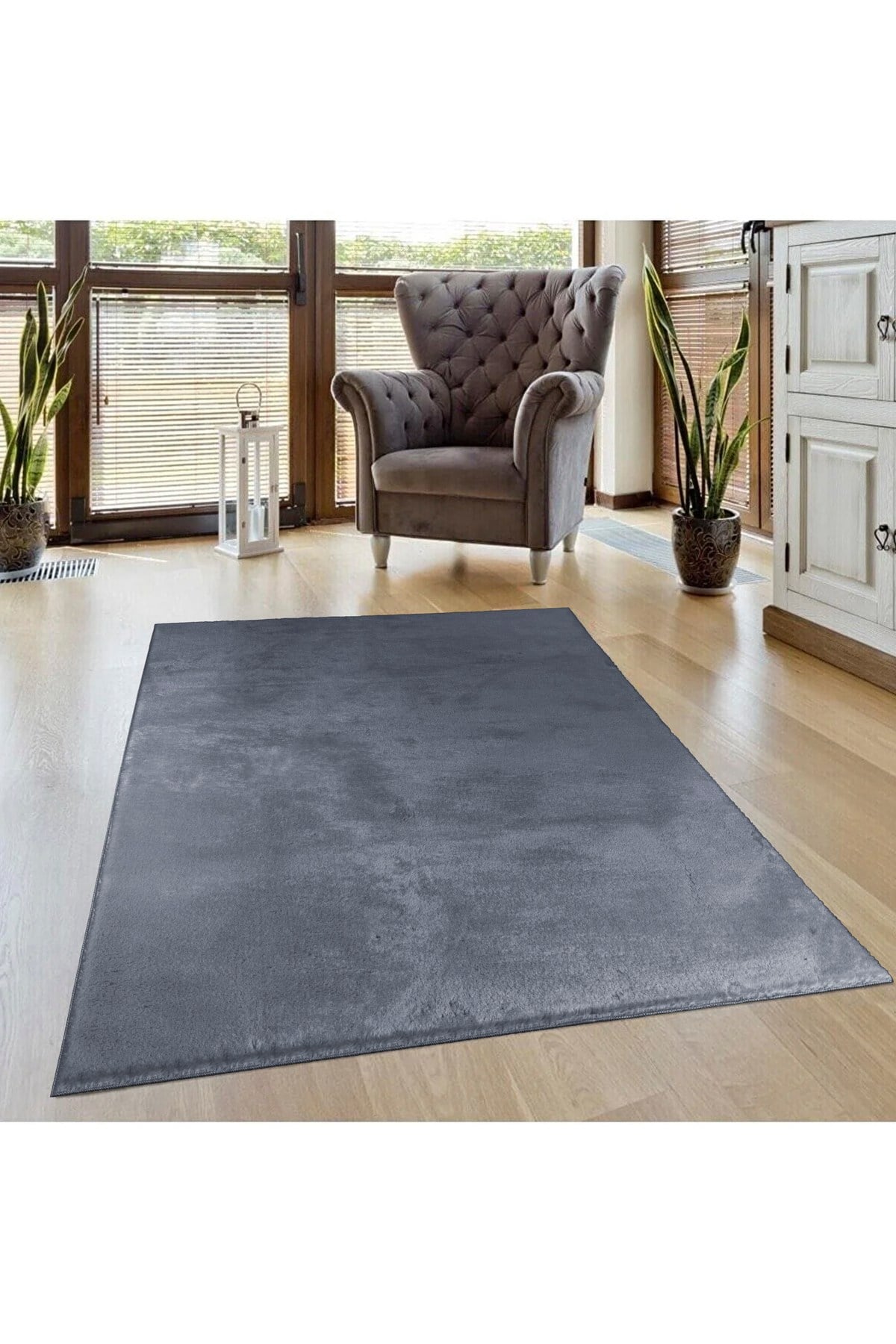 Vl Comfort Peluş Halı Antrasit Overloklu