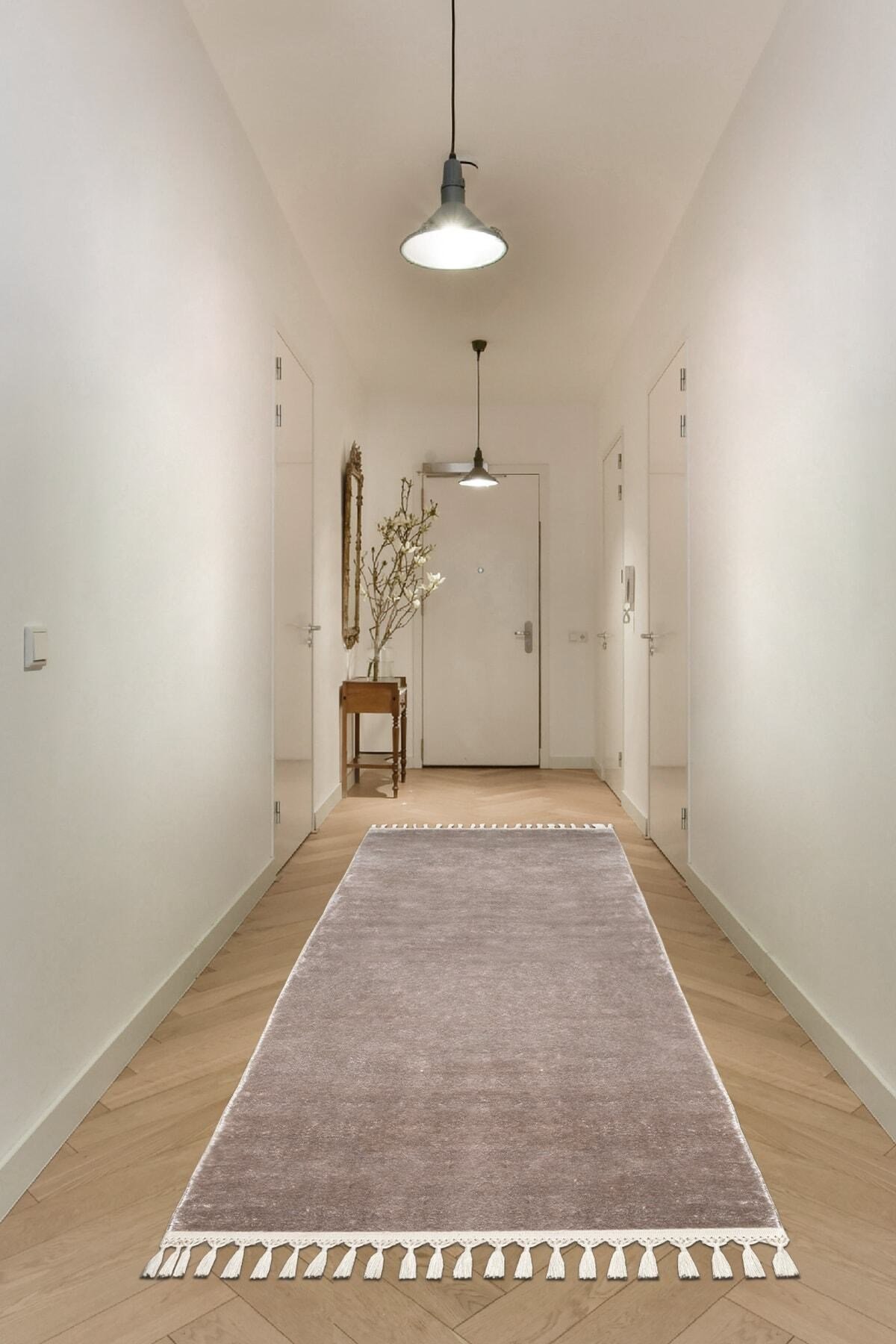 Vl Comfort Ponpon Saçaklı Peluş Düz Yolluk Kahverengi