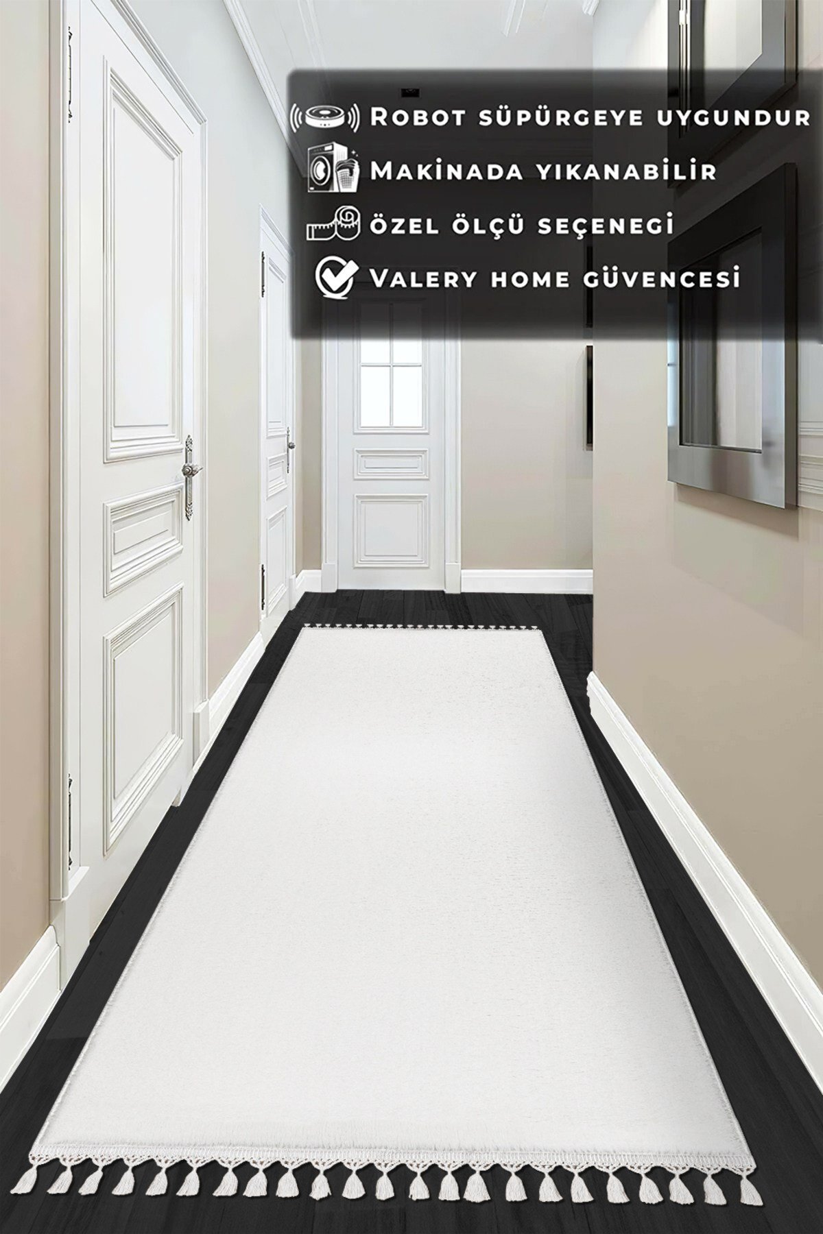 Vl Comfort Ponpon Saçaklı Peluş Düz Yolluk Beyaz