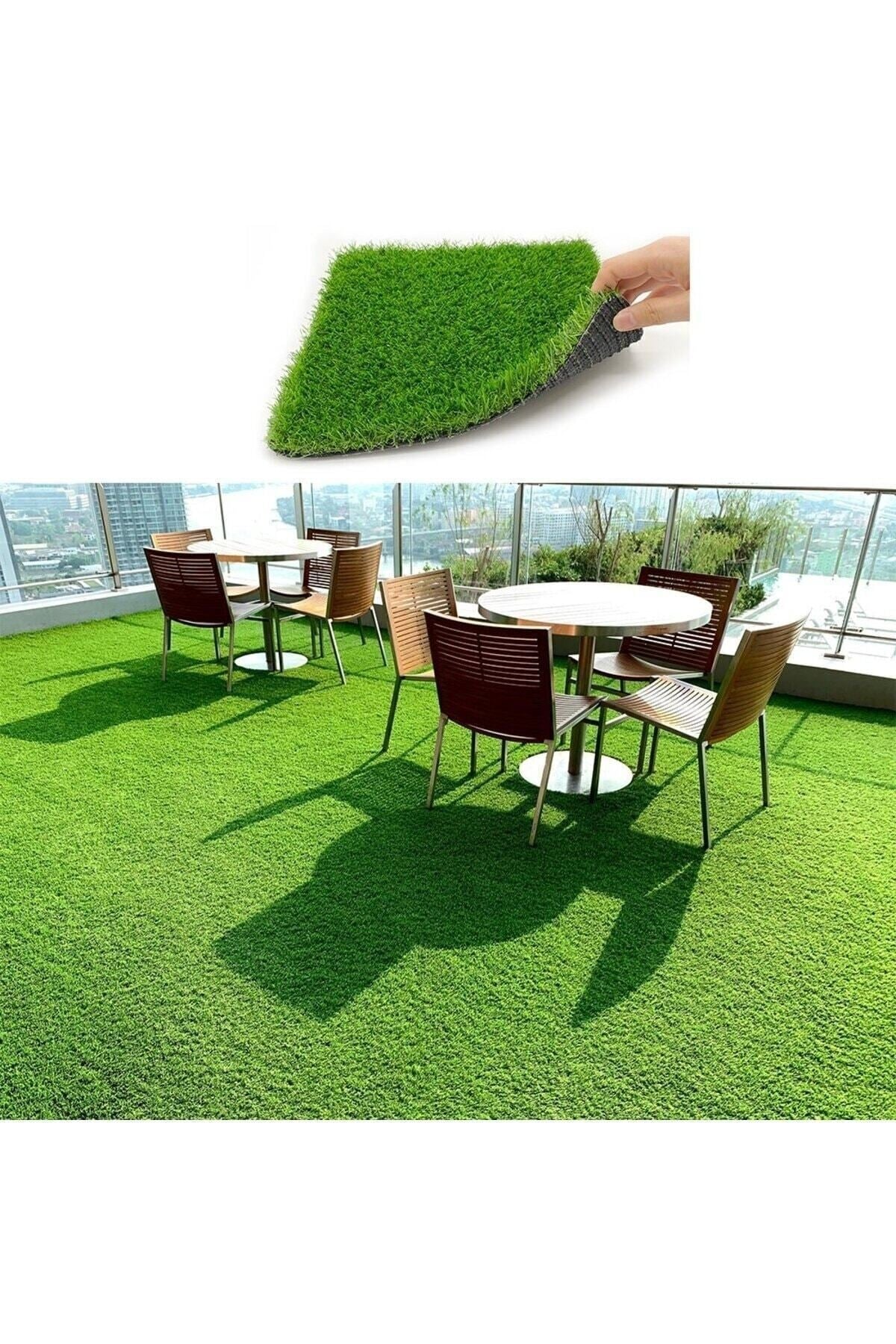 Vl Dekoratif Premium Kalite Suni Çim Balkon Bahçe Kaymaz Taban Çim Halı 7 Mm