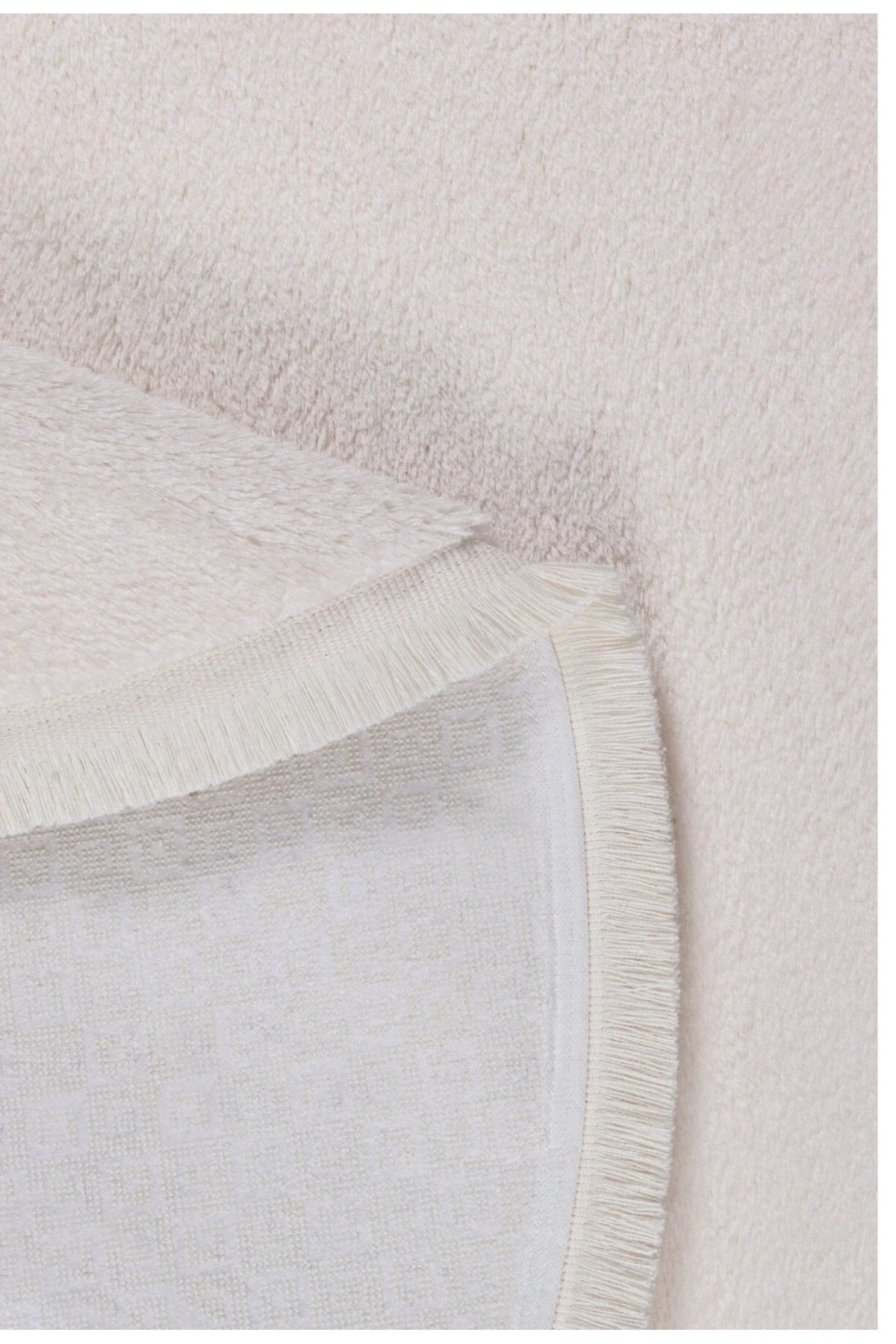 Vl Oval Comfort Düz Saçaklı Peluş Yolluk Ekru