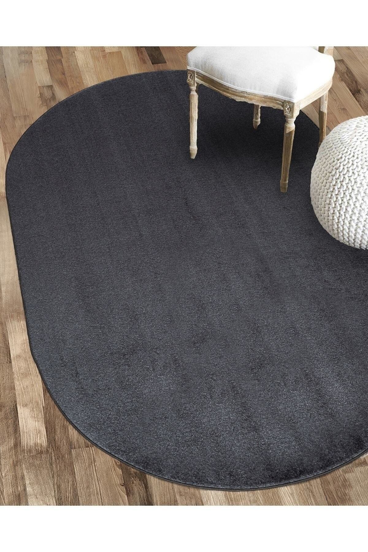 Vl Oval Comfort Overloklu Peluş Halı Antrasit