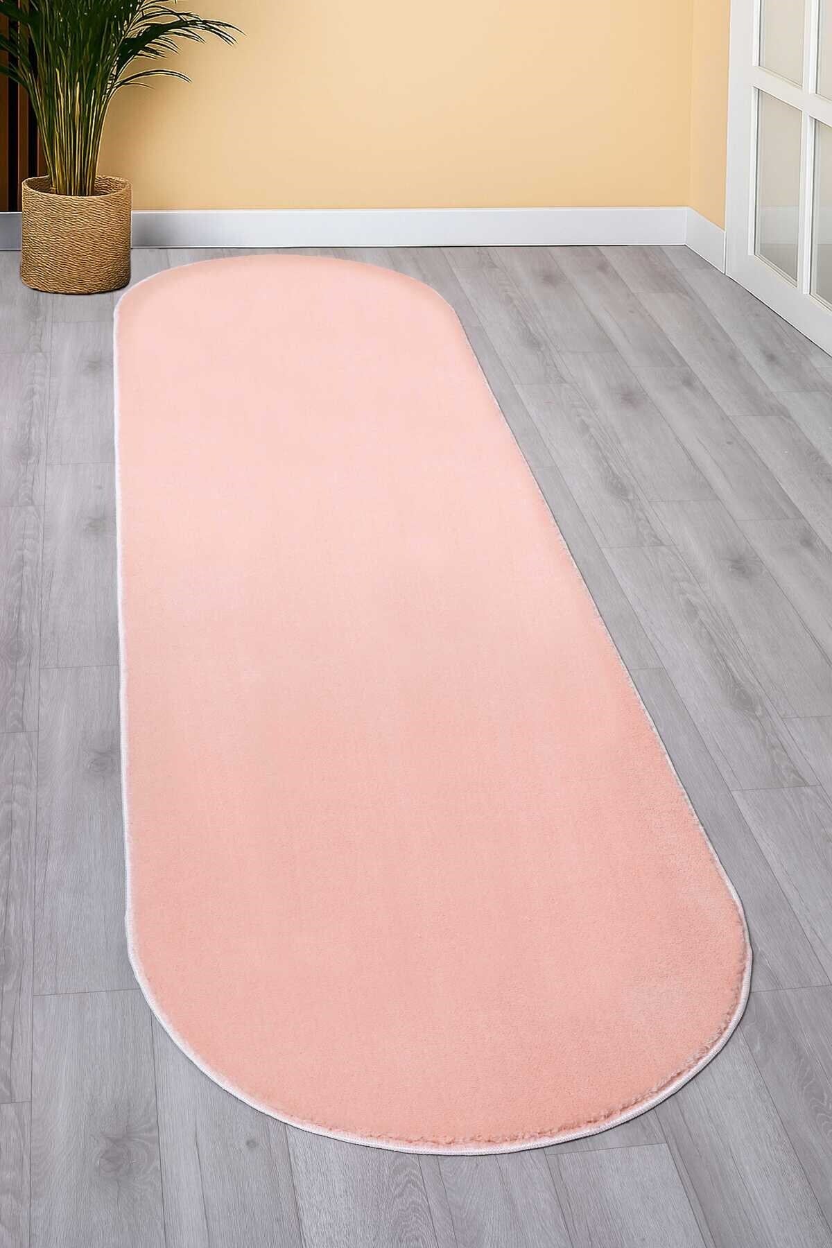 Vl Oval Comfort Overloklu Peluş Yolluk Halı Pembe