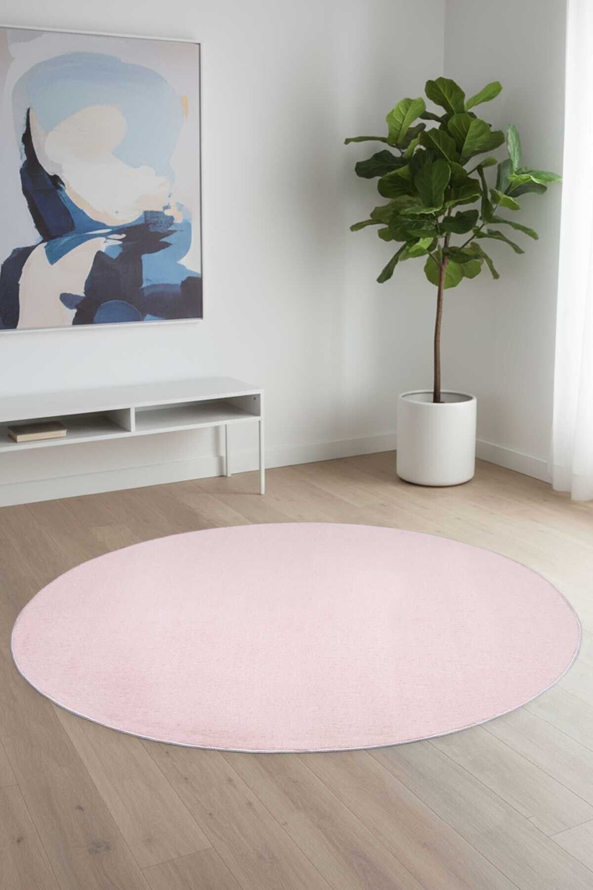 Vl Oval Comfort Overloklu Peluş Yolluk Halı Pembe