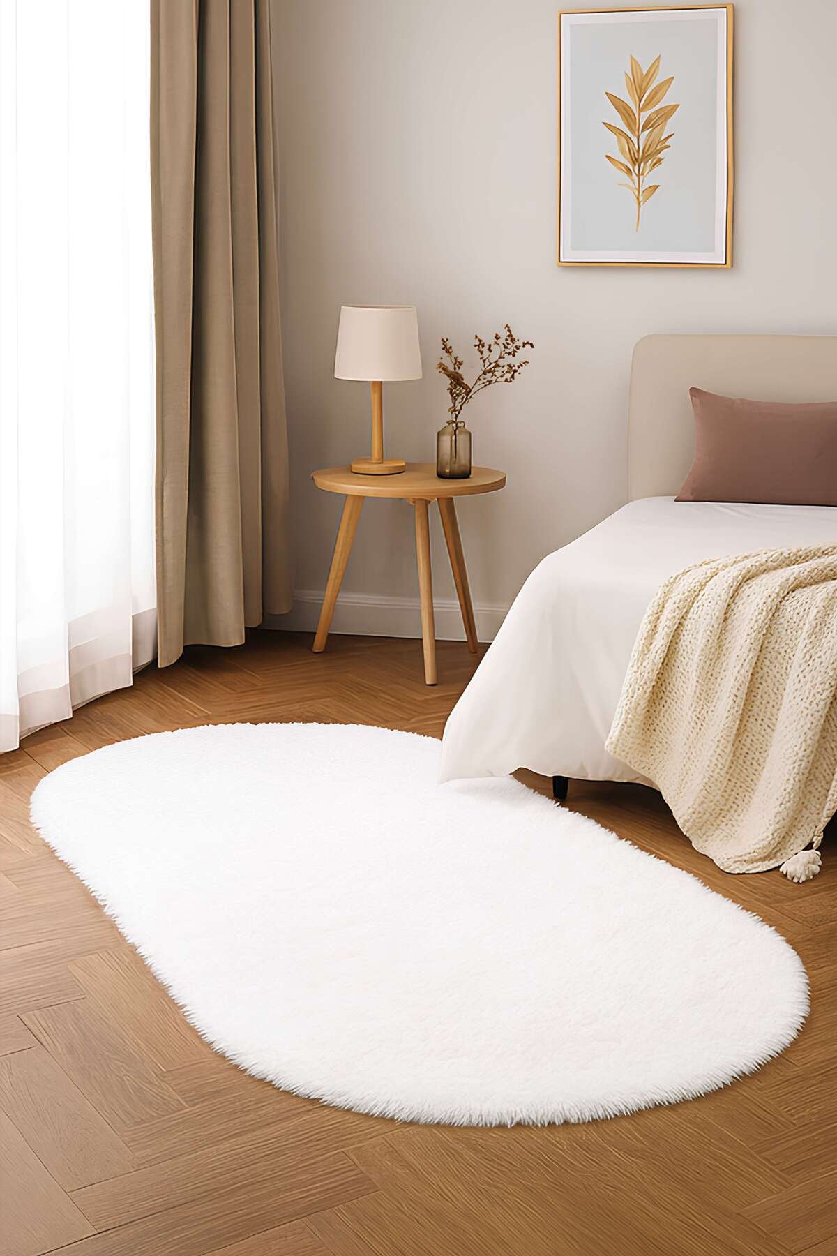 Vl Oval Comfort Overloksuz Beyaz Peluş Halı