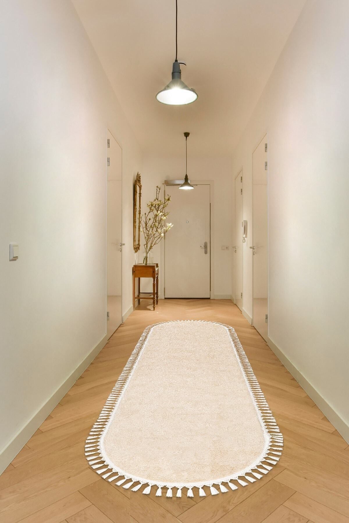 Vl Oval Comfort Ponpon Saçaklı Peluş Yolluk Bej