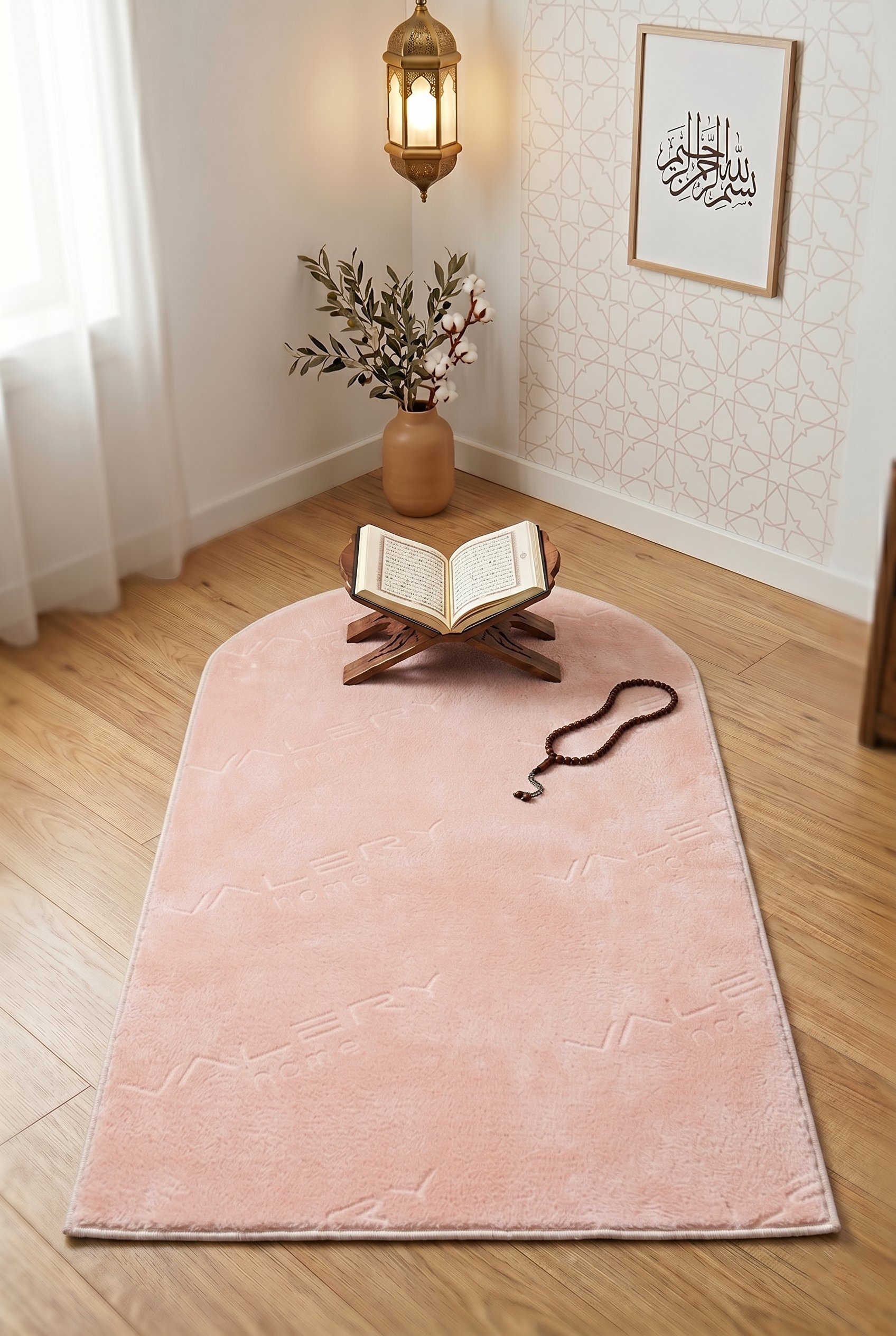 Vl Yıkanabilir Peluş Seccade Overloklu Namazlık Pembe