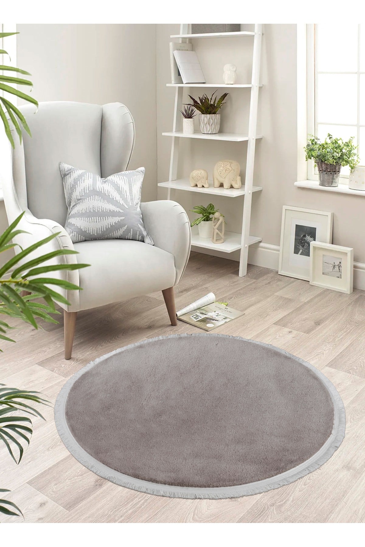 Vl Yuvarlak Comfort Düz Saçaklı Peluş Halı Kahverengi