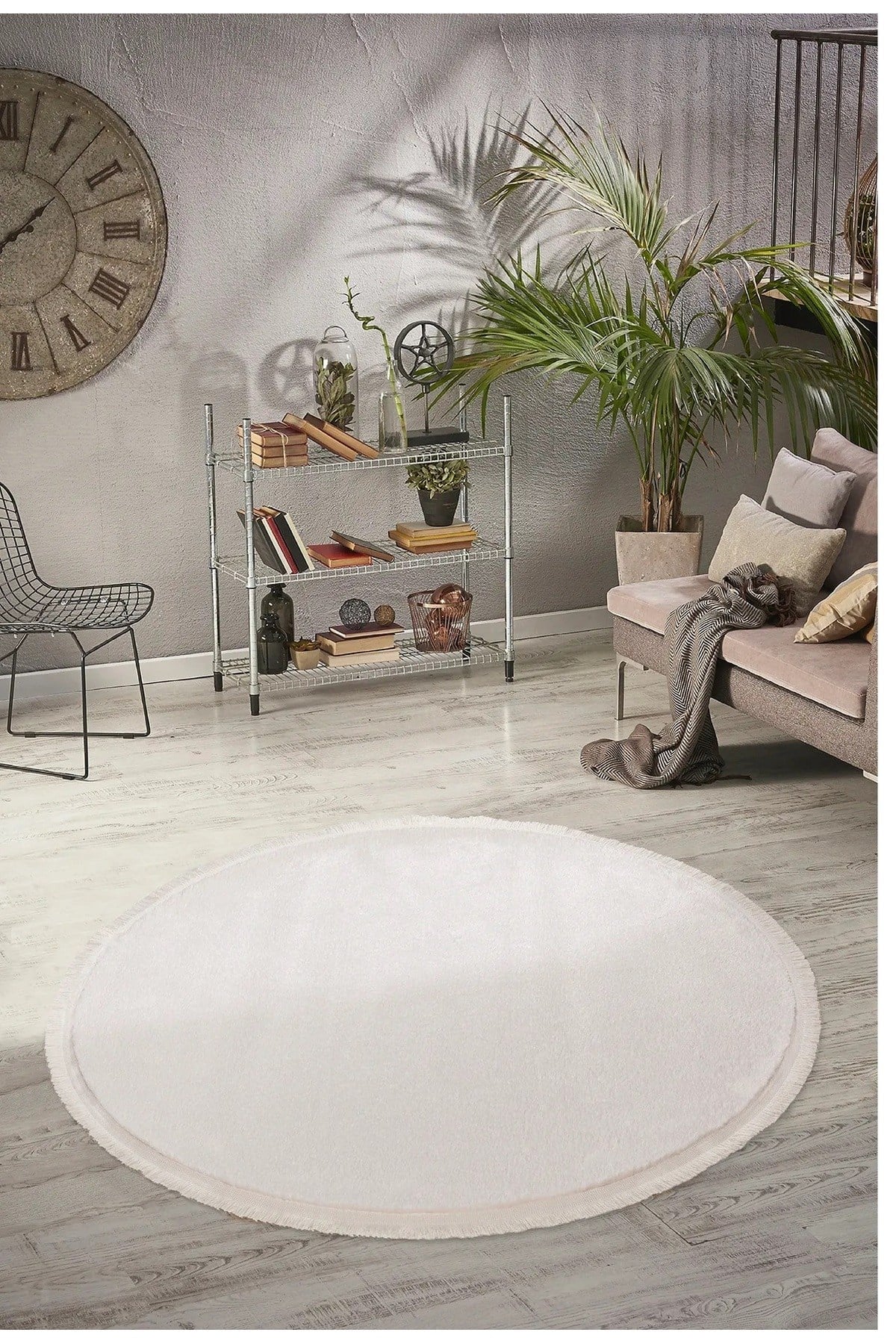 Vl Yuvarlak Comfort Düz Saçaklı Peluş Ekru