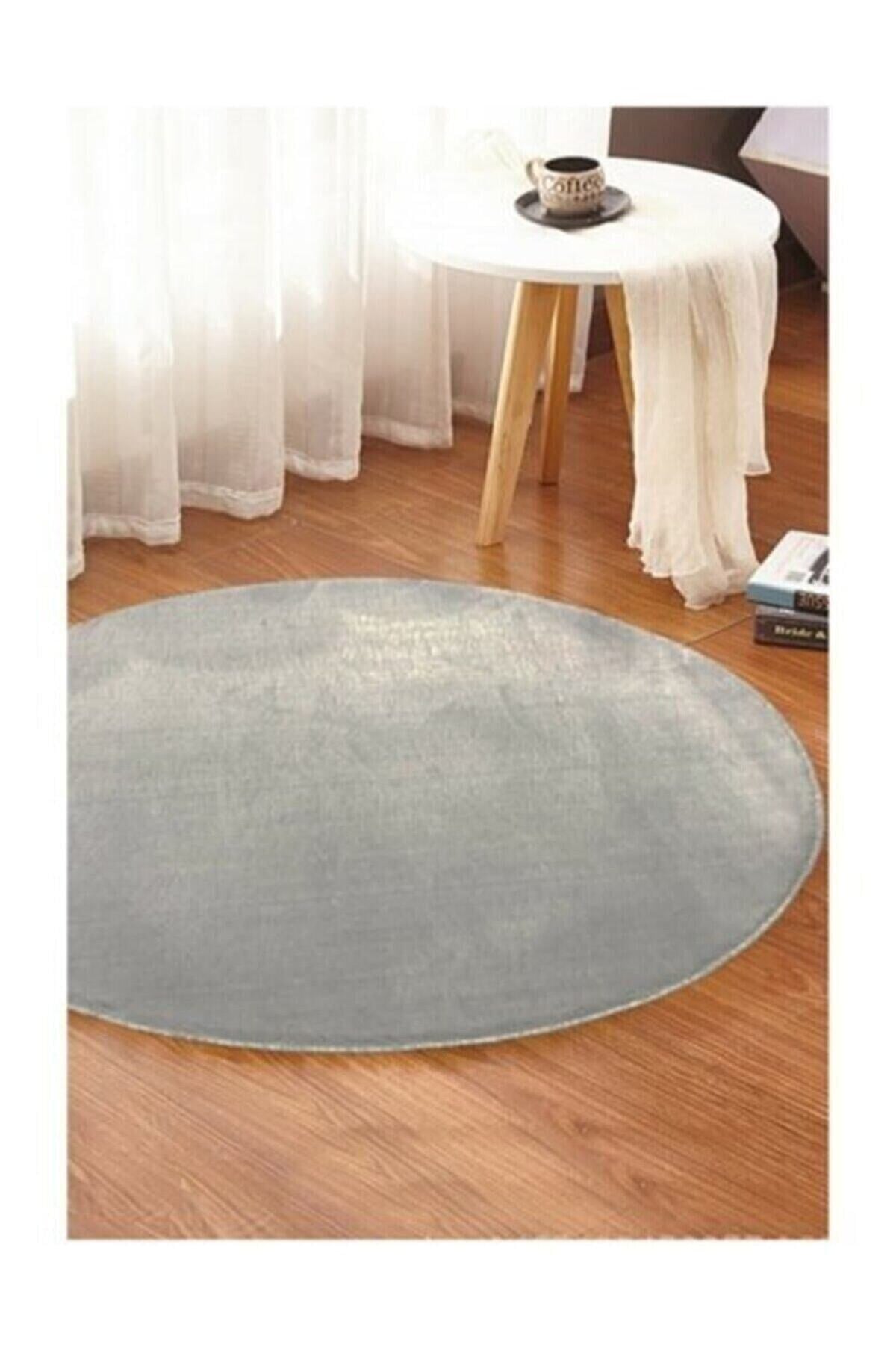 Yuvarlak Comfort Overloklu Gri Peluş Halı