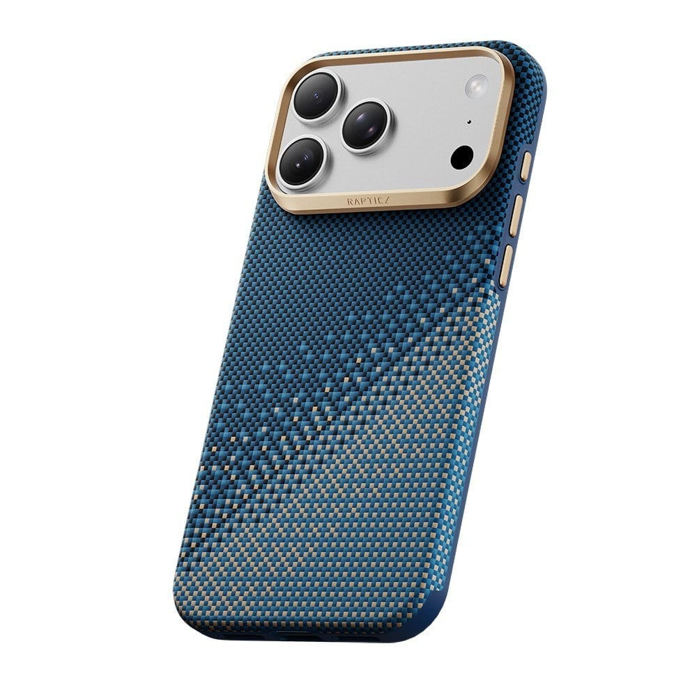 Apple iPhone 18 Pro  Kılıf M-safe Şarj Özellikli Raptic Aramid Skin Serenity Serisi Karbon Kapak Lacivert