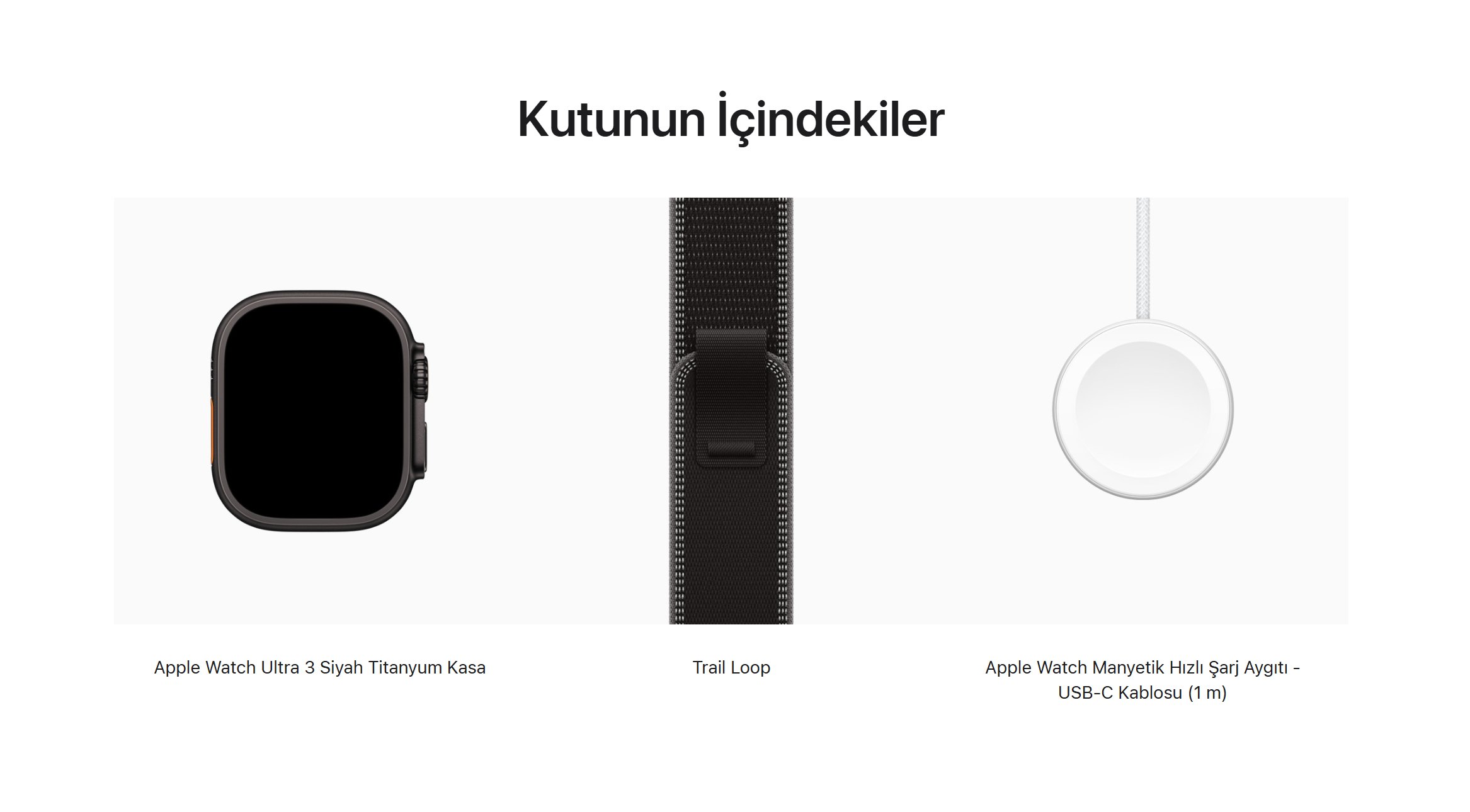 Apple Watch Ultra 3 GPS + Cellular, 49 mm Siyah Titanyum Kasa ve Siyah/Kömür Trail Loop - S/M