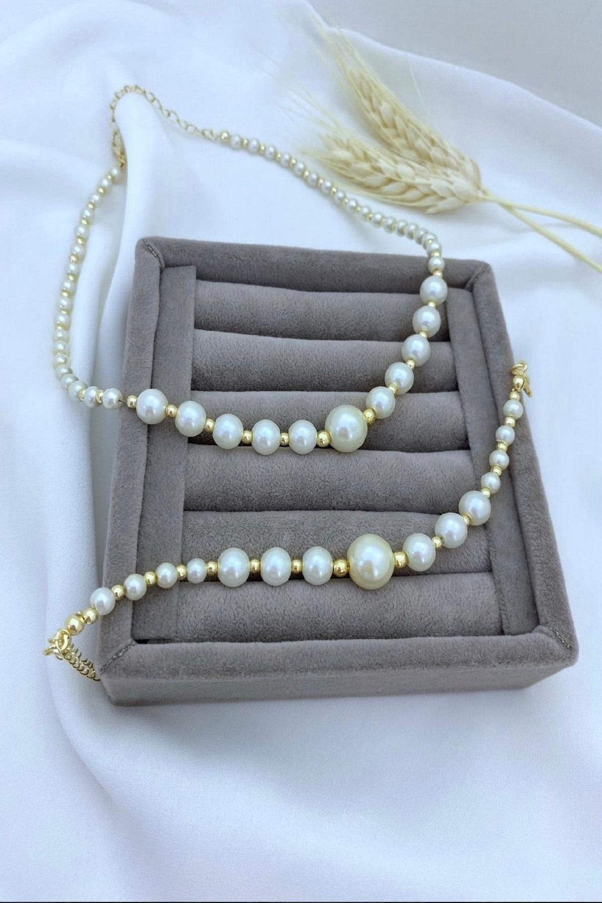 Kadın Kolye - Bileklik Set Sıralı Top İnci Set 