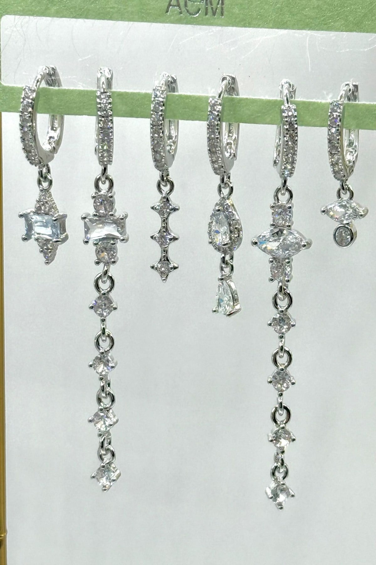 Kadın Küpe İthal Full Zirkon Seri 6'lı Uzun Sallantılı Damla Baget Kararmaz Küpe