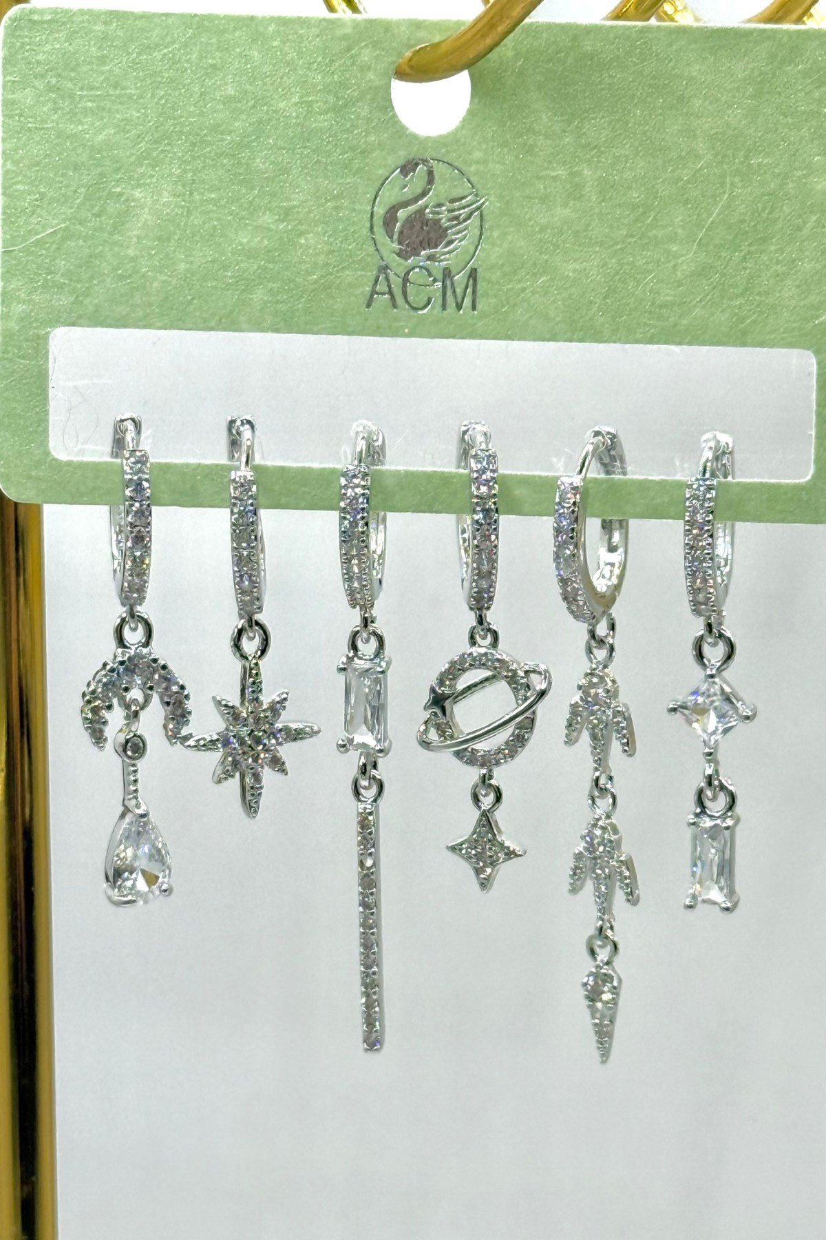 Kadın Küpe İthal Full Zirkon Seri 6'lı Satrün Sallantılı Model Kararmaz Küpe