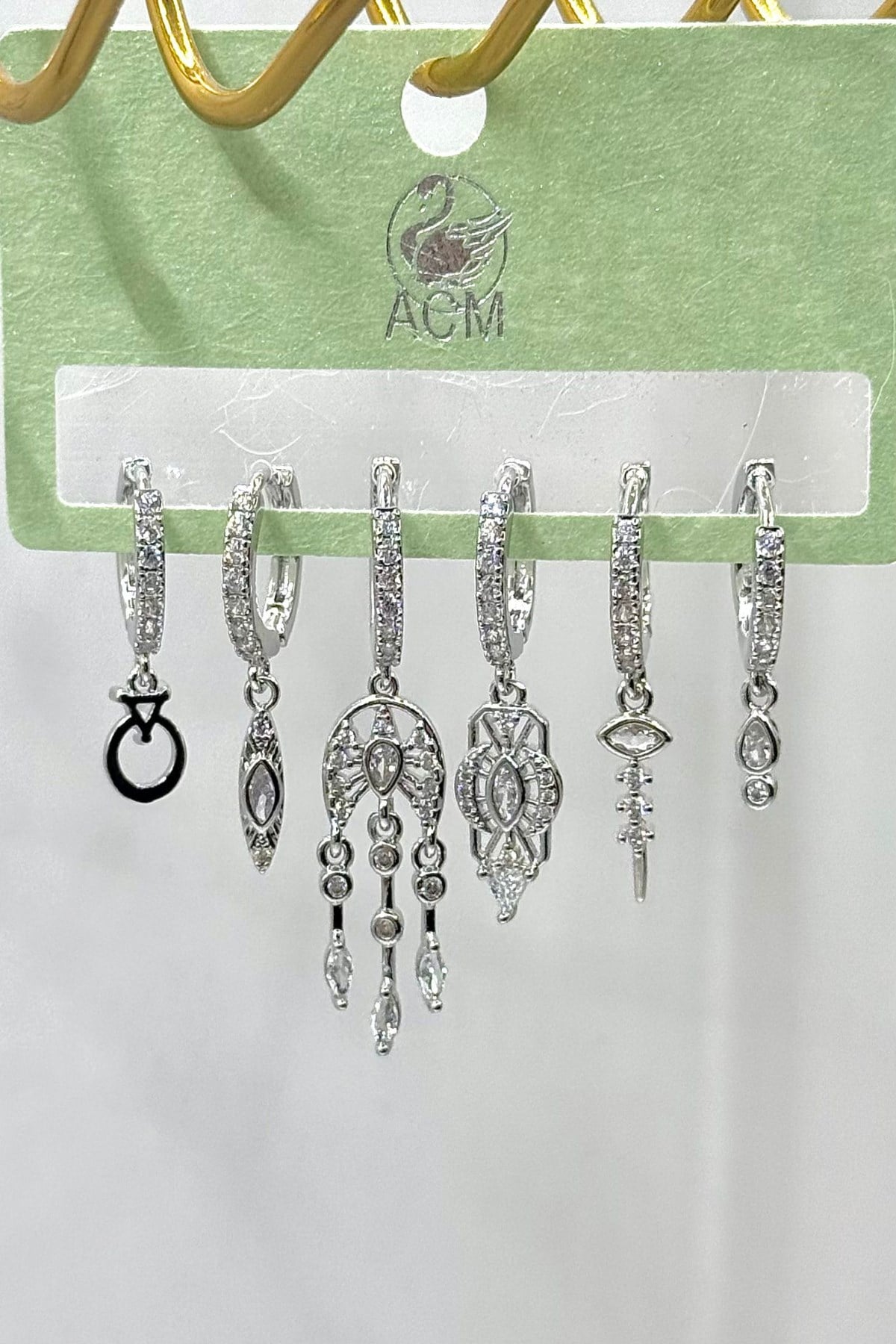 Kadın Küpe İthal Full Zirkon Seri 6'lı Düş Kapanı Model Kararmaz Küpe
