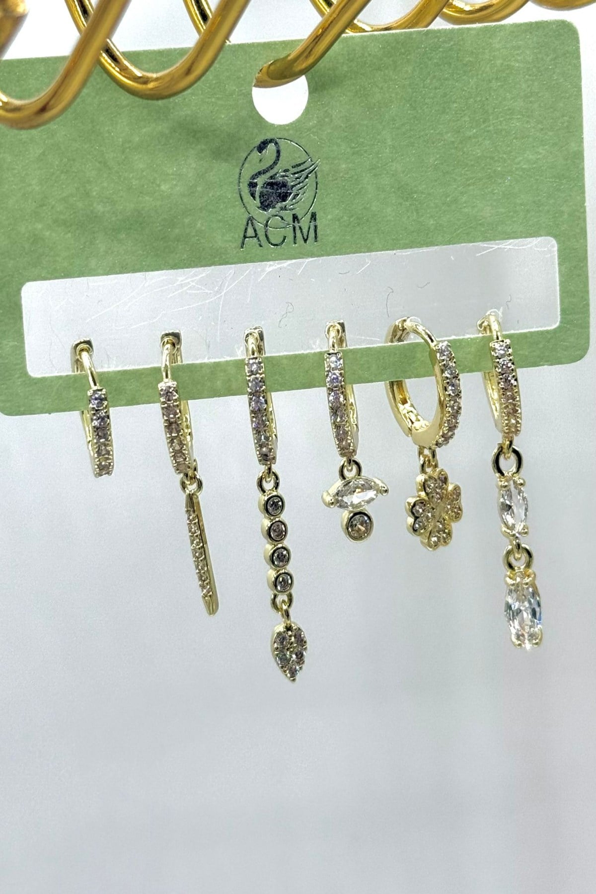 Kadın Küpe İthal Full Zirkon Seri 6'lı Elips Taş Klasik Yonca Model Kararmaz Küpe