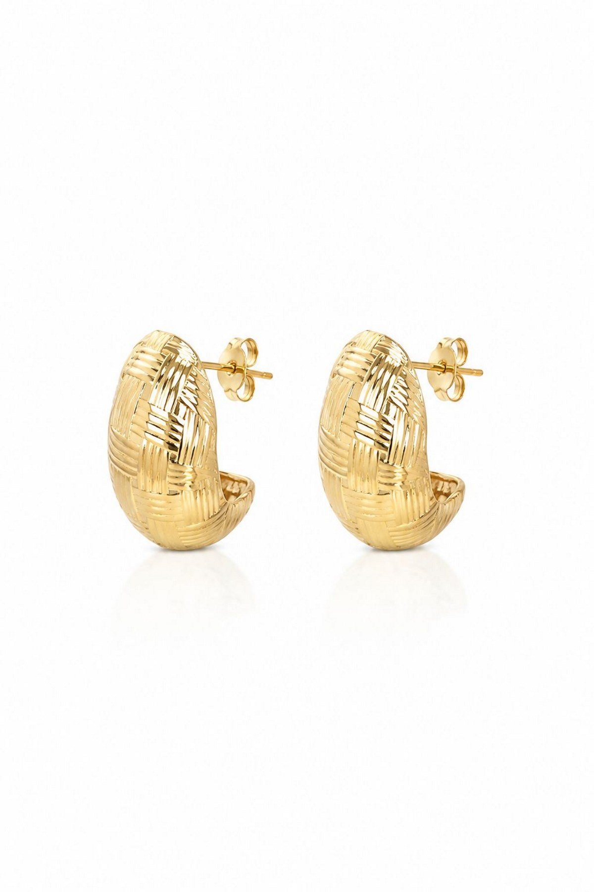 Kadın Küpe Kararmaz 14k Renk Vip Seri Ekose Desen Damla Model 2cm Küpe