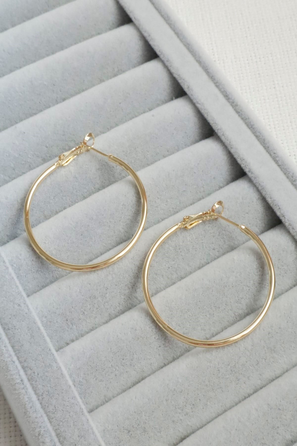Kadın Küpe Kararmaz 14k Renk Vip Seri İnce Halka 4cm Küpe