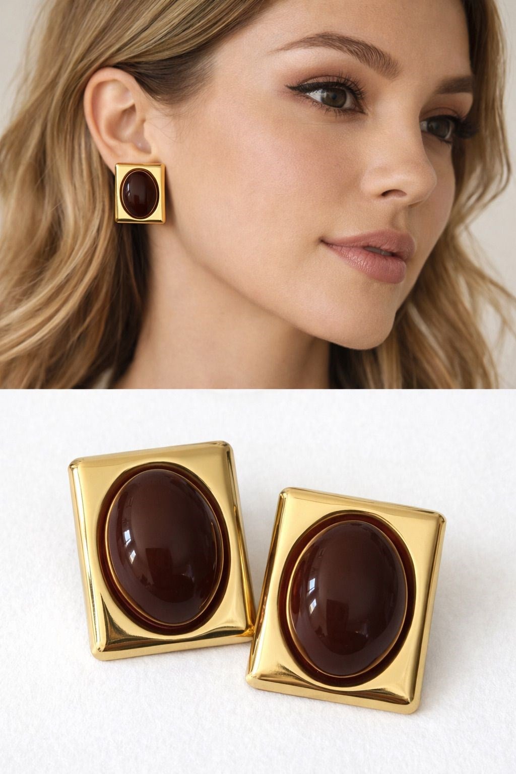 Kadın Küpe Premium Seri Renkli Akrilik Taş  Gold Çerçeve Vintage Küpe