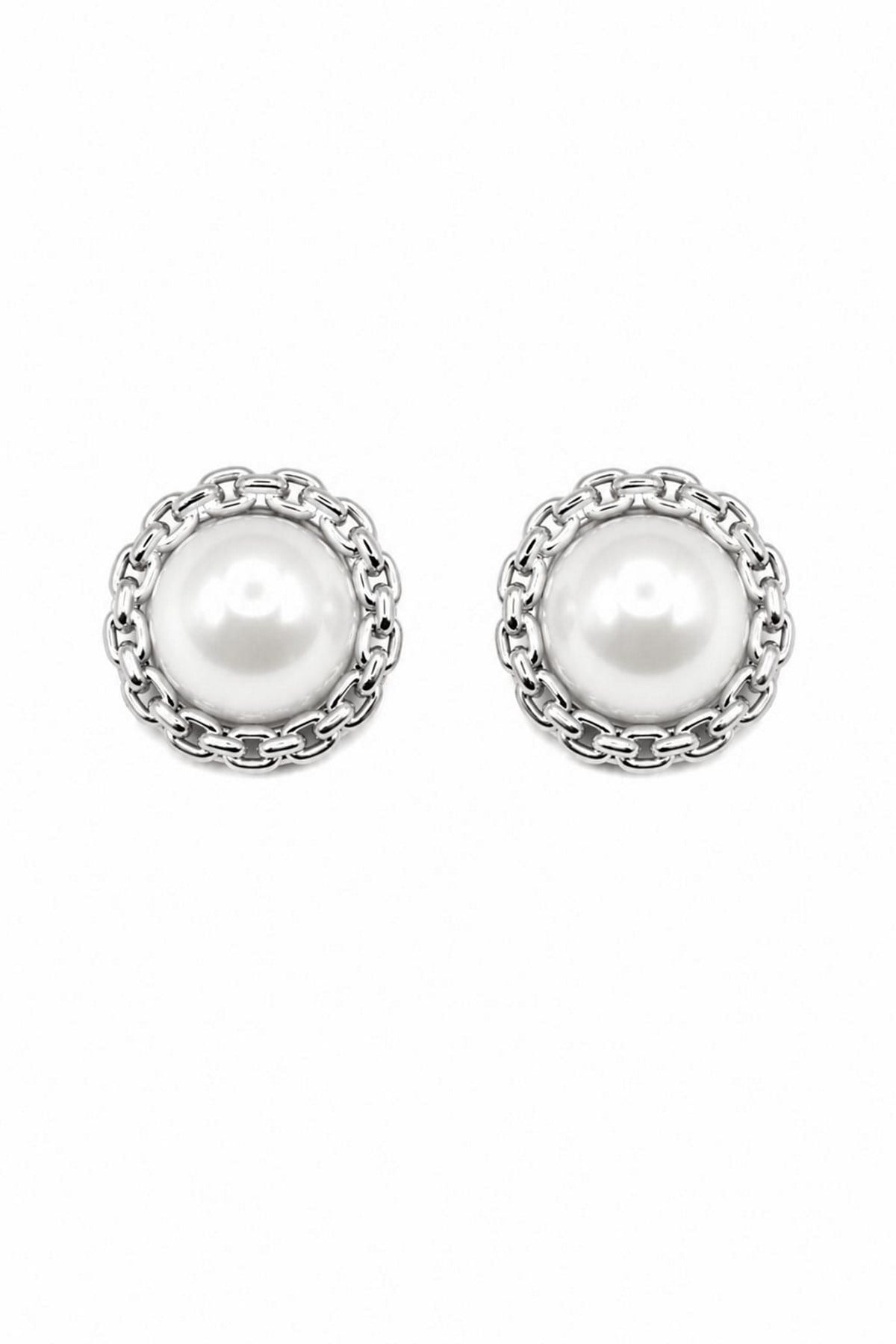 Kadın Küpe Zincir Model Çerçeve 2cm İnci Küpe