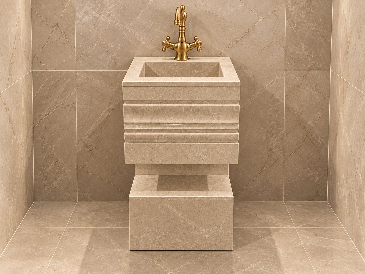 Bej Mermer Özel Tasarım Lavabo