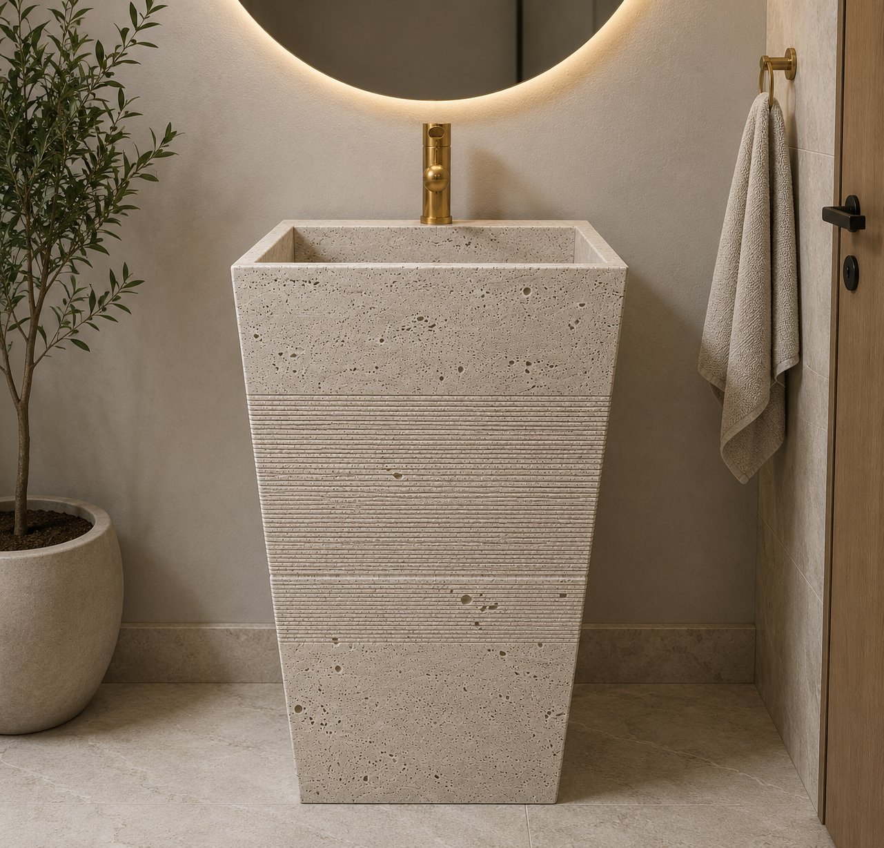 Doğal Traverten Freestanding Lavabo