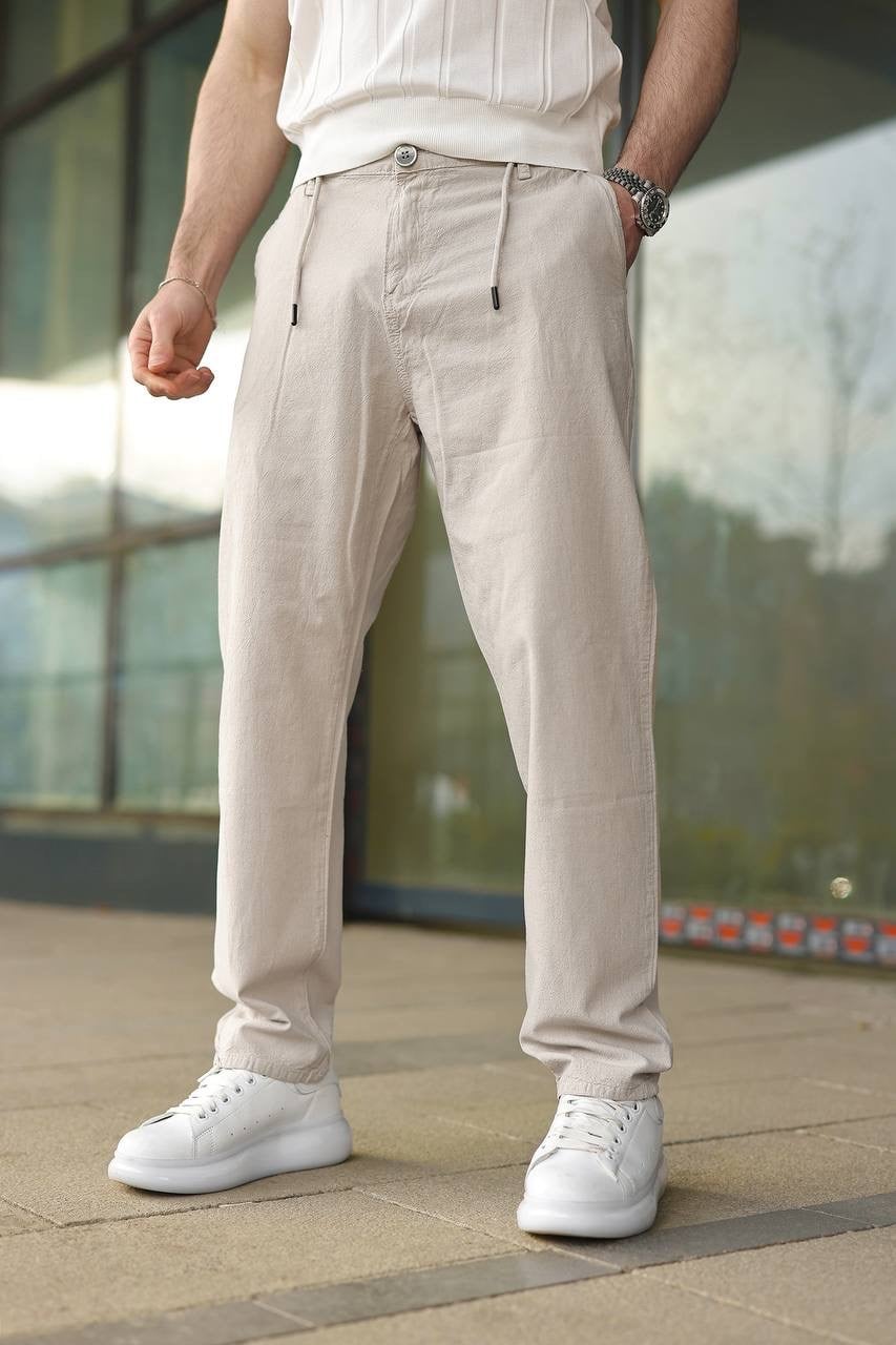 ERKEK DÜĞMELİ HAM KETEN PANTALON 