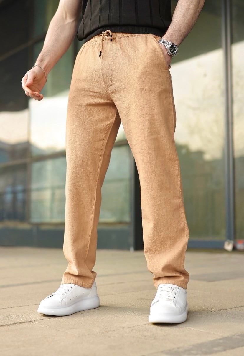 ERKEK LASTİKLİ HAM KETEN PANTALON 