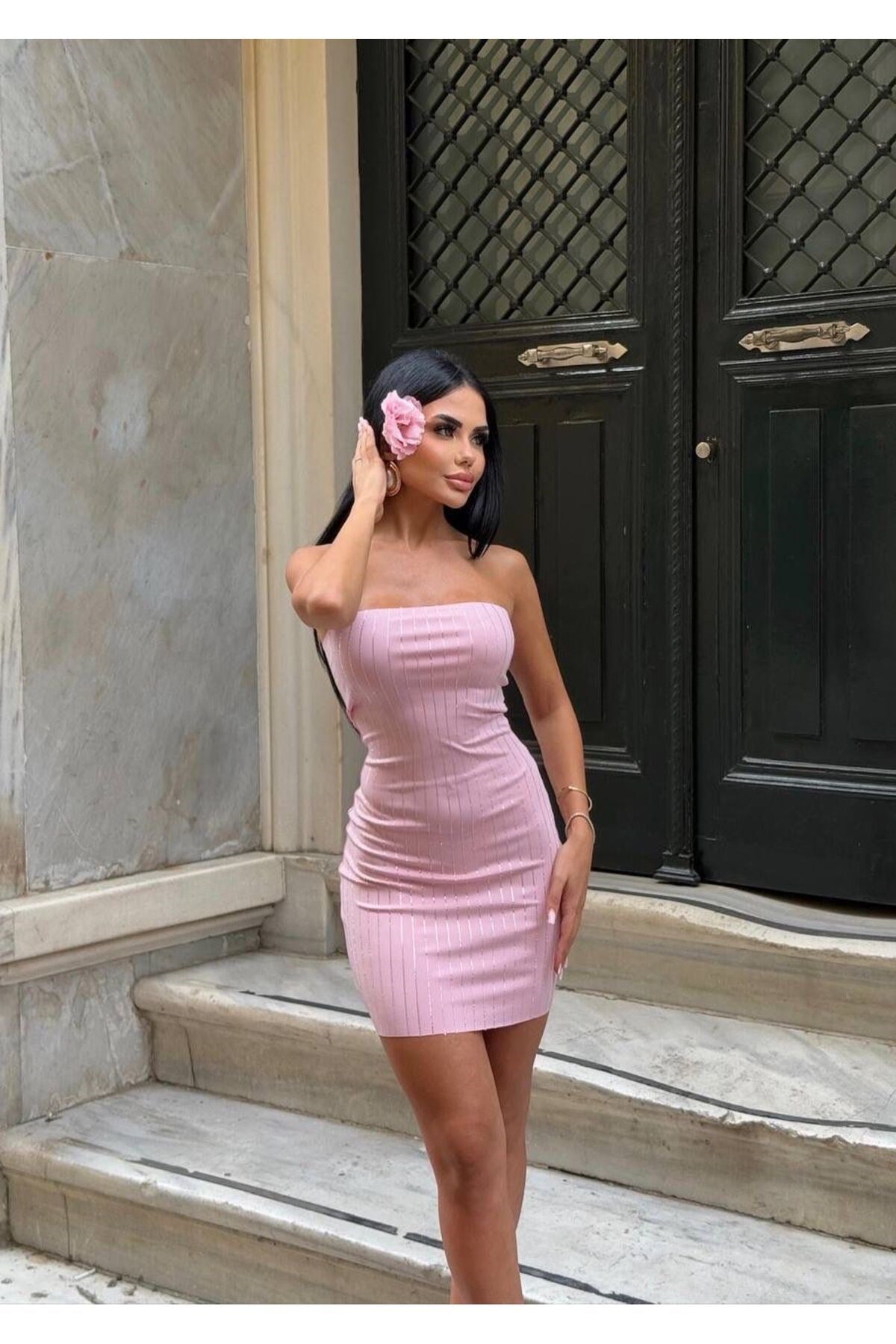 STRAPLEZ TAŞLI ELBİSE