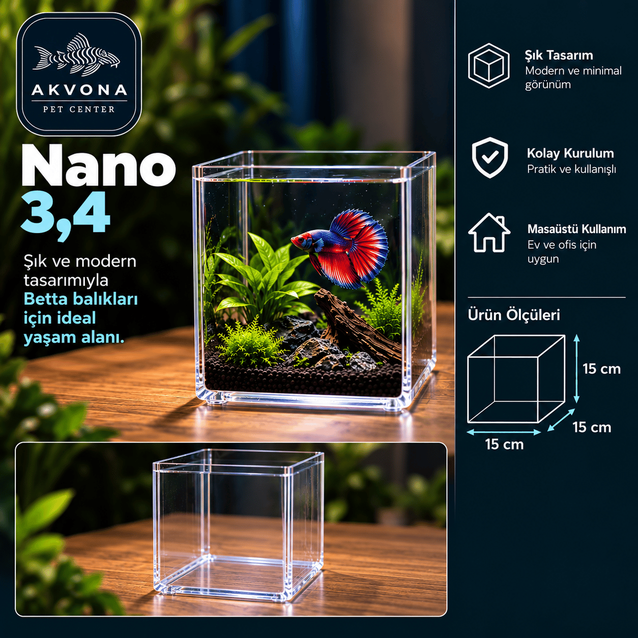 Nano 3,4lt Betta Karides Akvaryumu