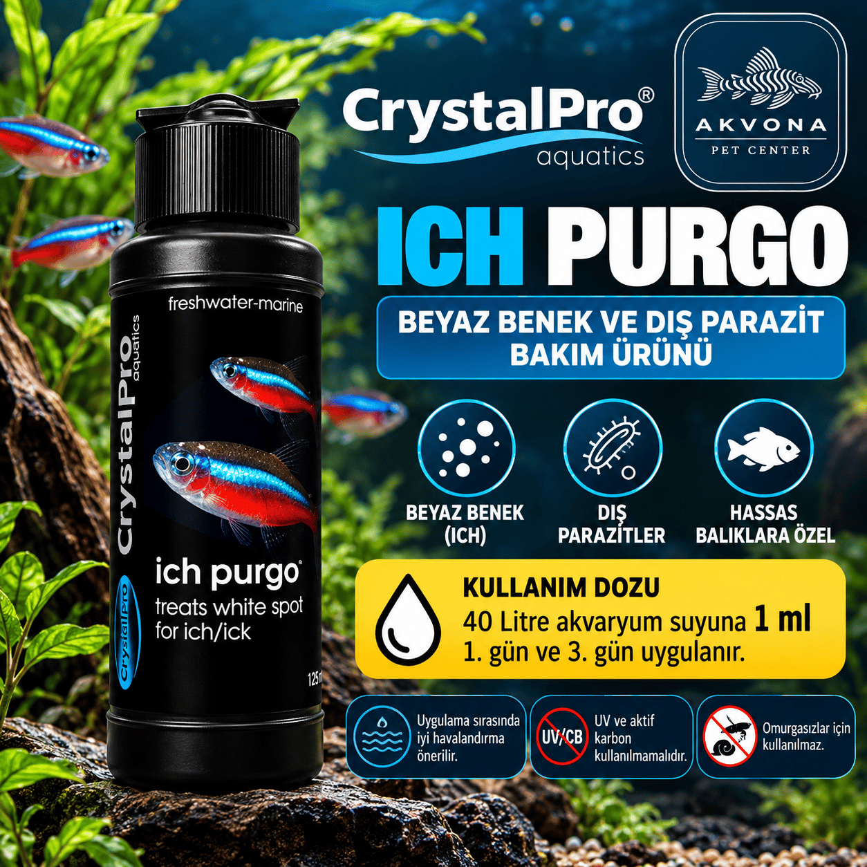Crystalpro Ich Purgo 125 ml Hassas Balıklara Özel Beyaz Benek ve Parazit