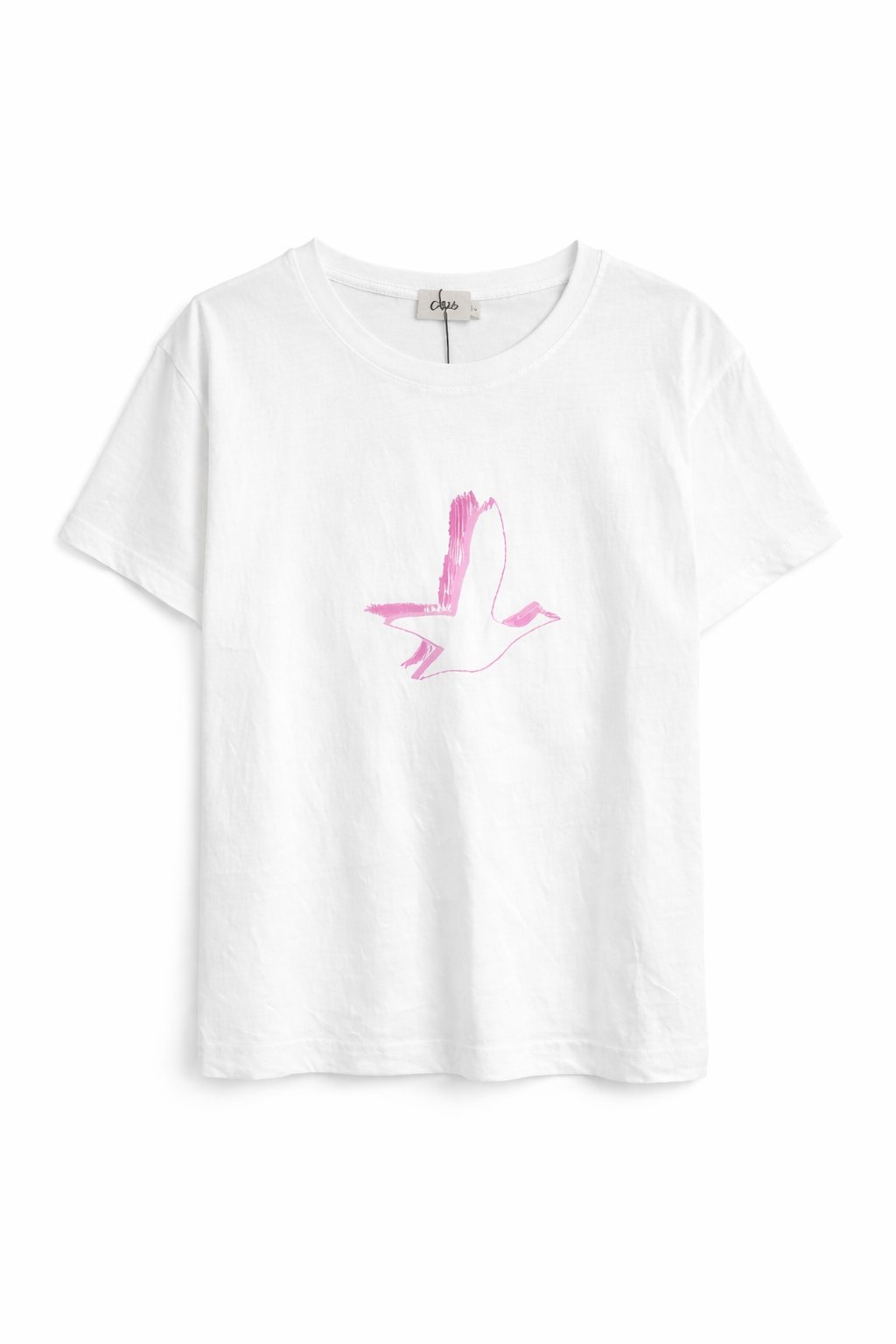 Orjinal Marka pembe kuş detaylı beyaz tshirt
