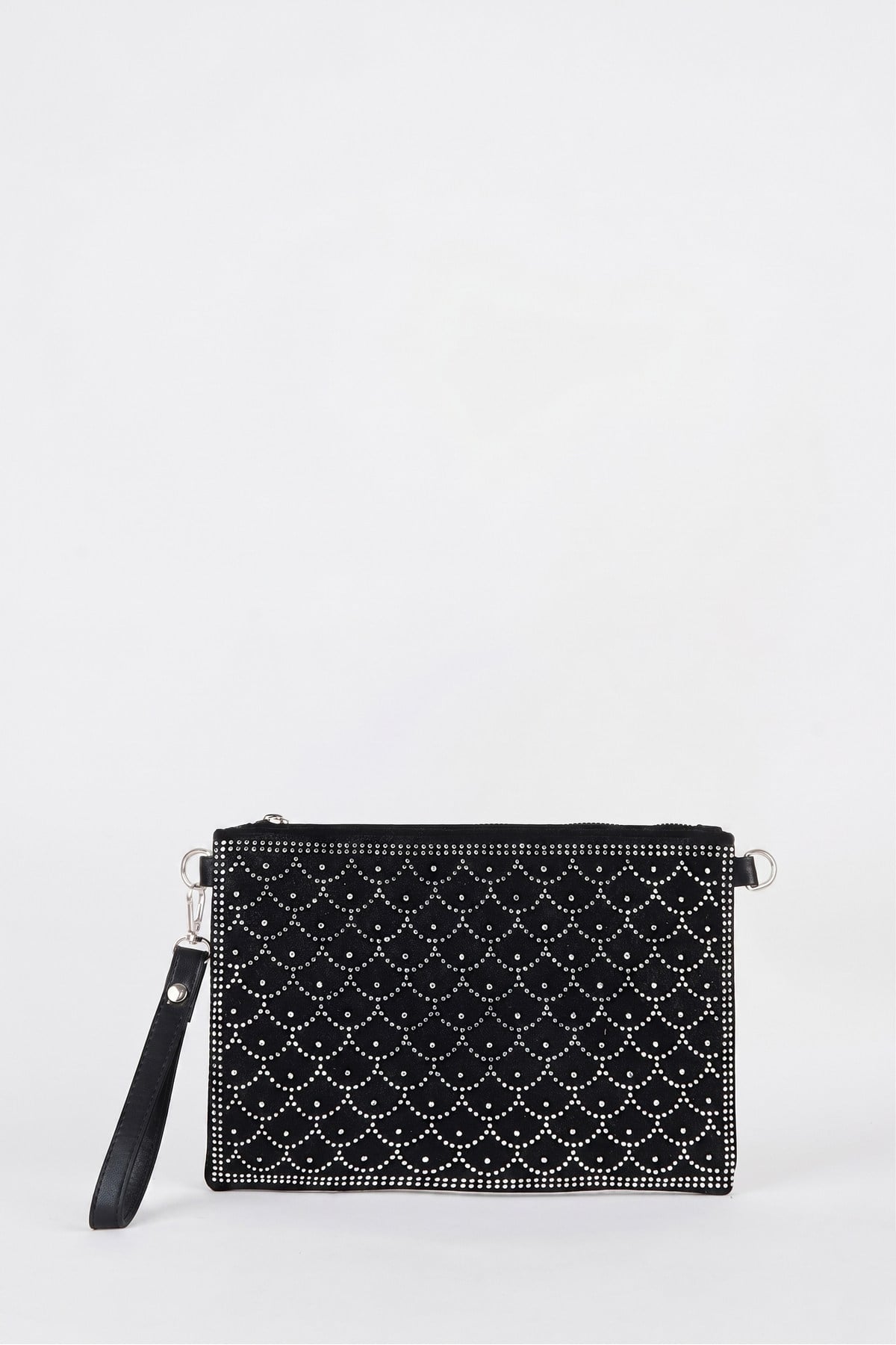 Kadın Balık Gümüş Taşlı Süet Bilek Askılı Ve Zincir Askılı Portföy El Ve Clutch Çanta