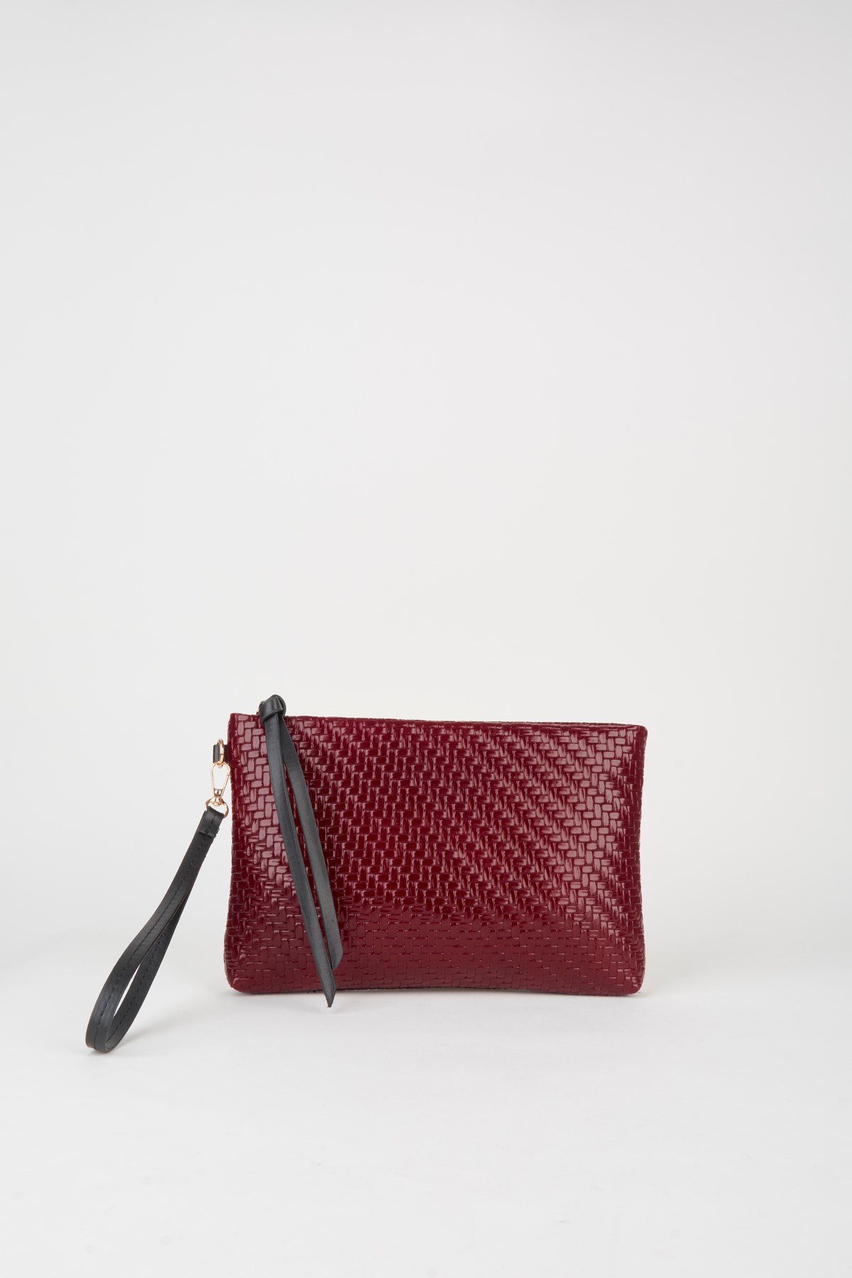 Kadın Bellis Örgü Bordo Astarlı Suni Deri Bilek Askılı Portföy El Ve Clutch Çanta