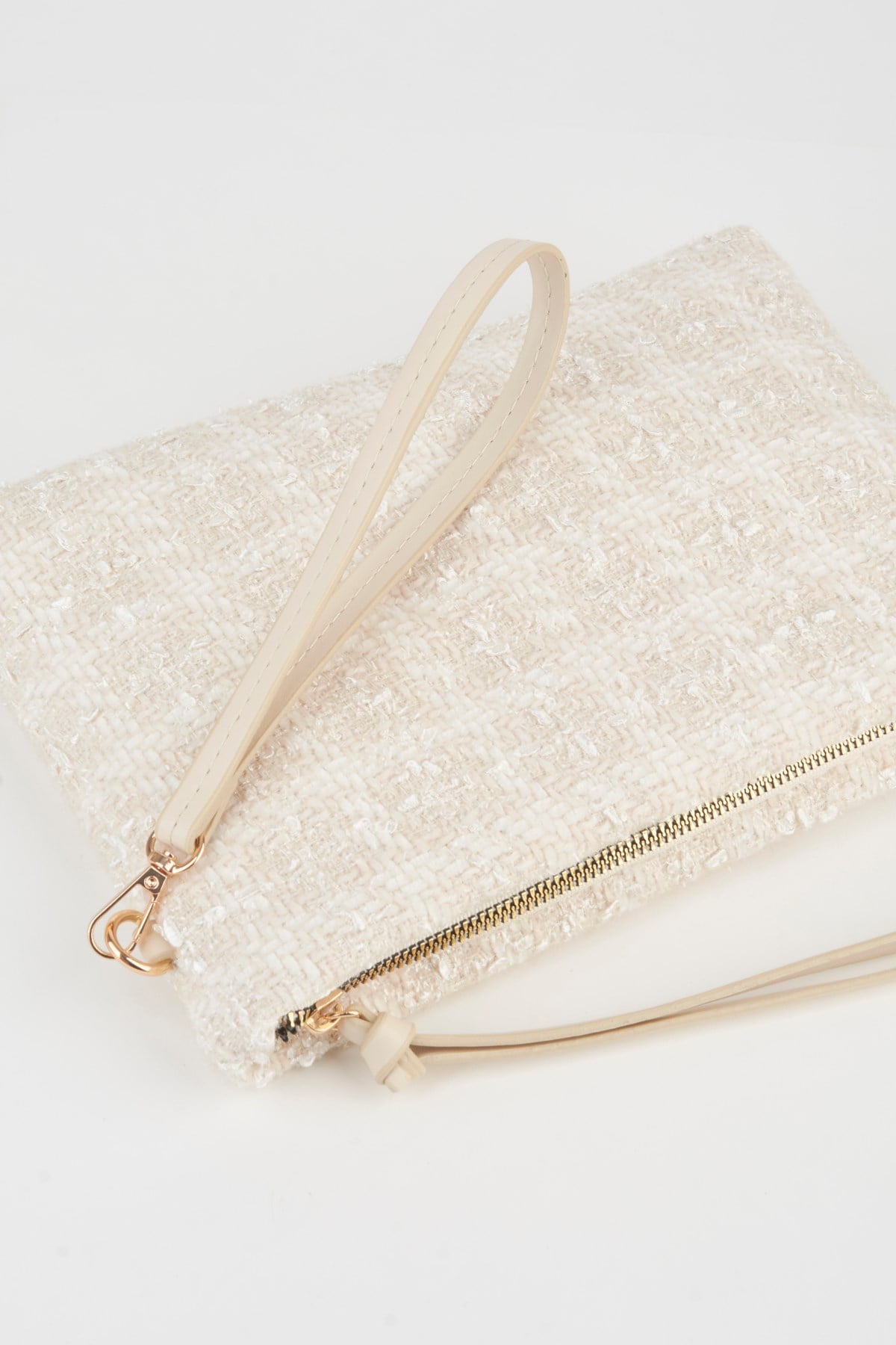 Kadın Bellis Tweed Kumaş Krem Astarlı Suni Deri Bilek Askılı Portföy El Ve Clutch Çanta
