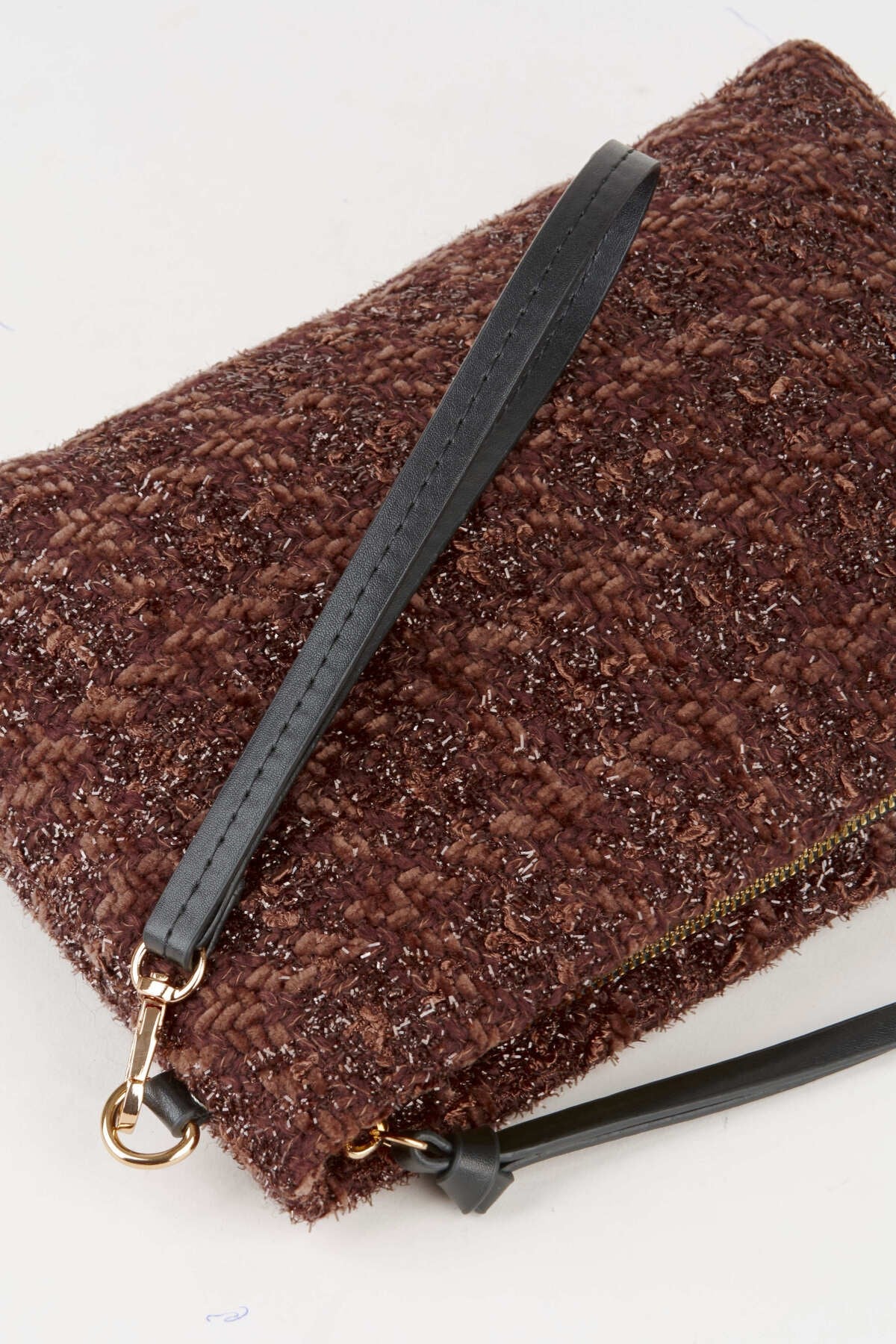 Kadın Bellis Tweet Kumaş Acı Kahve Astarlı Suni Deri Bilek Askılı Portföy El Ve Clutch Çanta