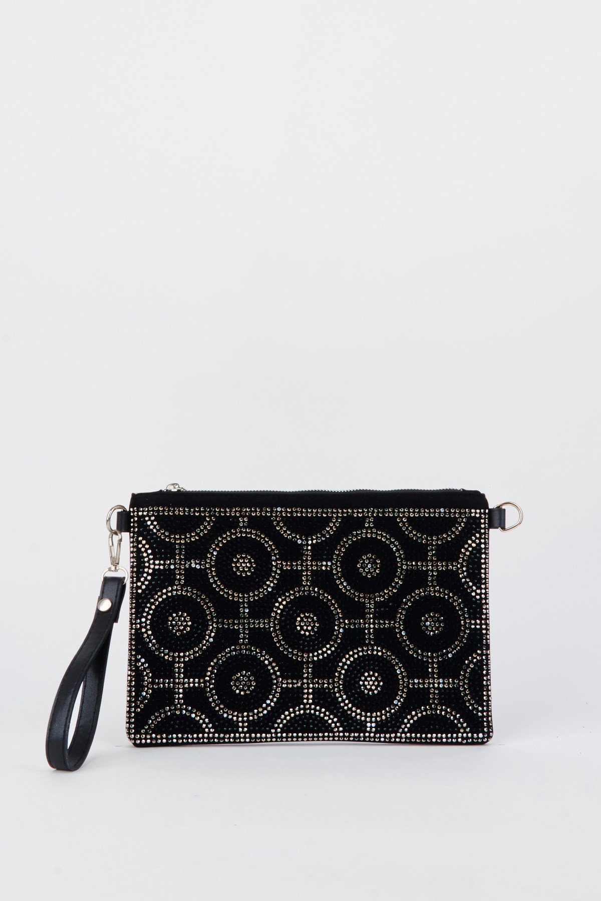 Kadın Halka Altın Taşlı Süet Bilek Askılı Ve Zincir Askılı Portföy El Ve Clutch Çanta