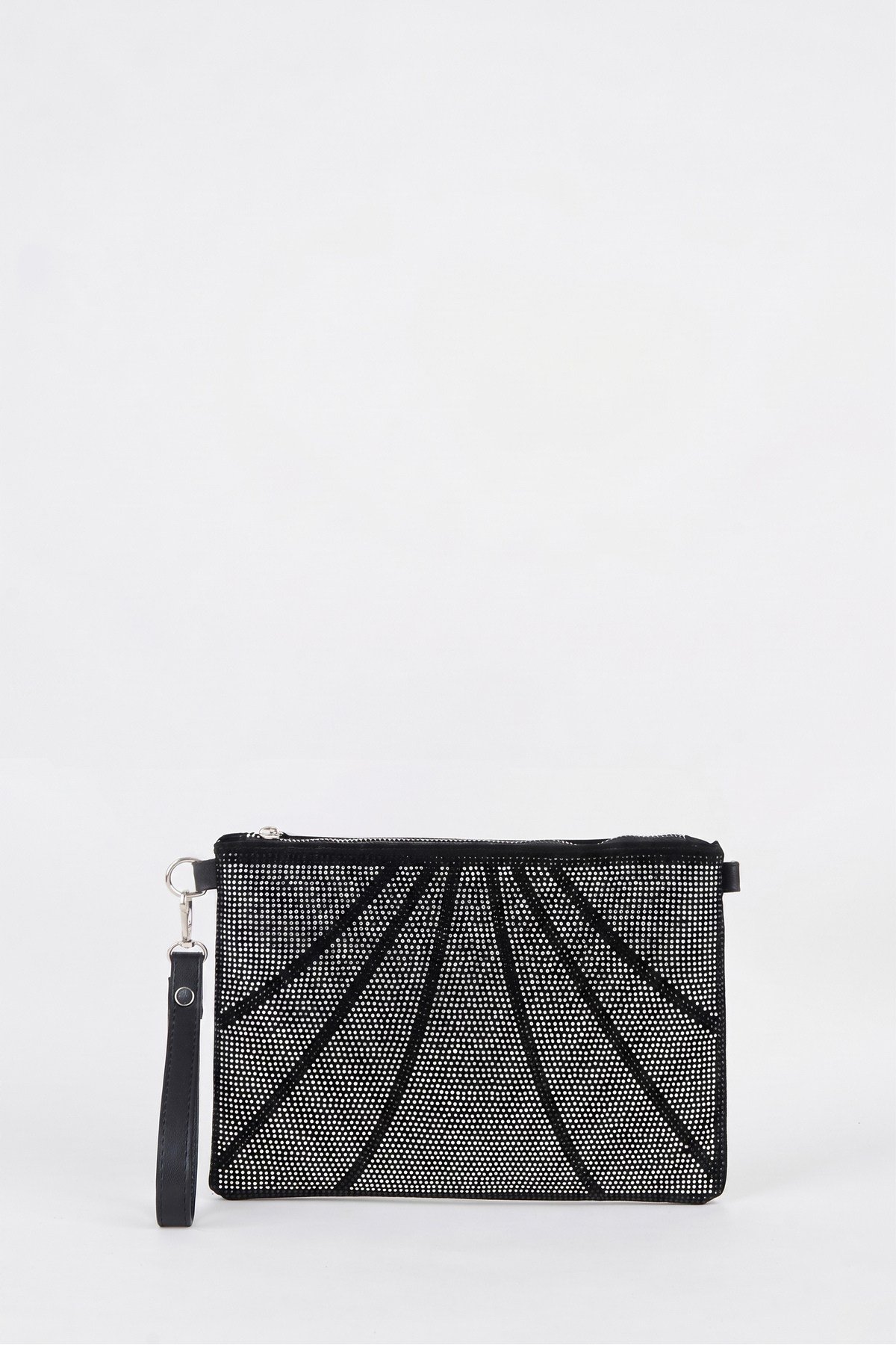 Kadın Parça Gümüş Taşlı Süet Bilek Askılı Ve Zincir Askılı Portföy El Ve Clutch Çanta